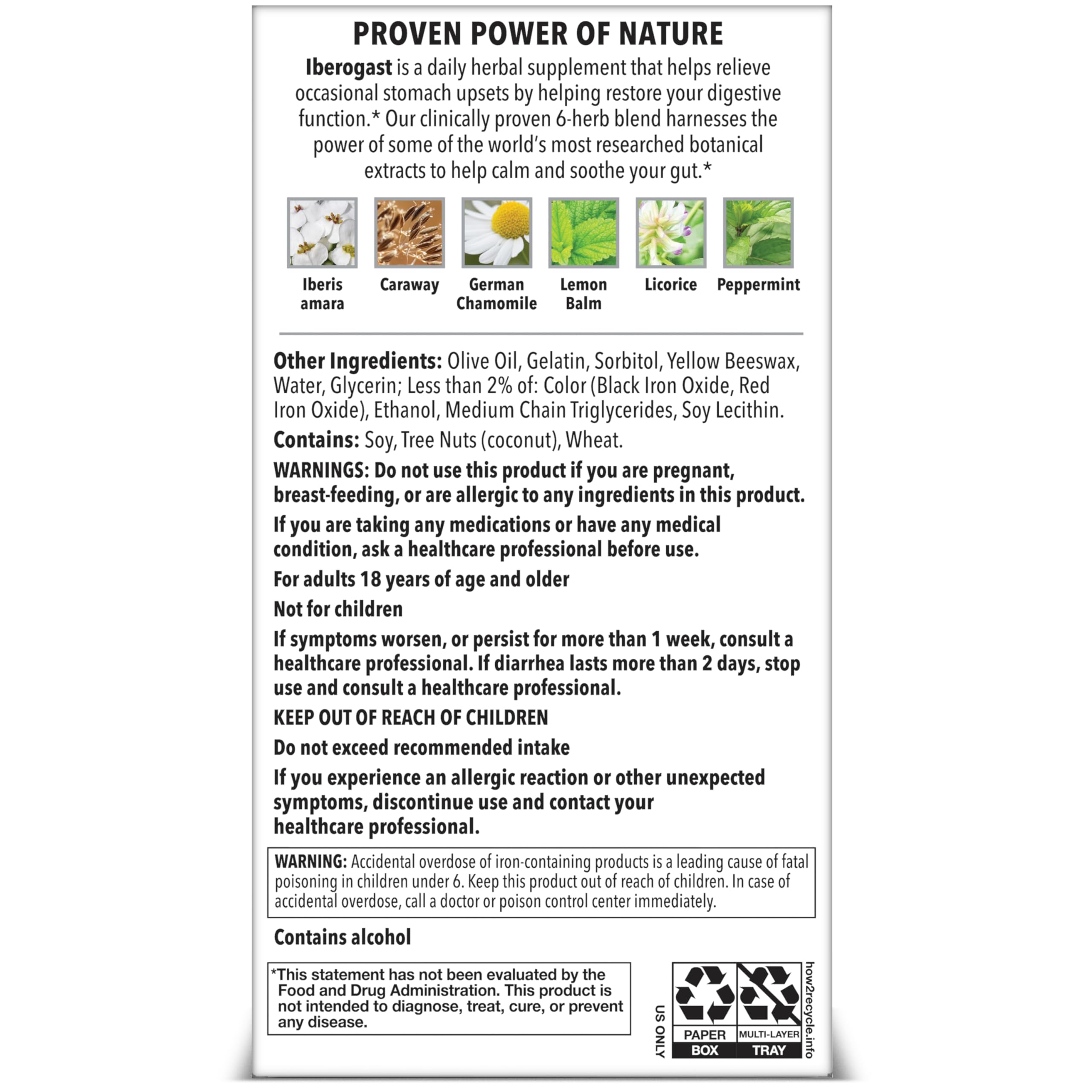 Iberogast Softgels, Herbal Relief of Stomach Upsets: Occasional Indigestion, Bloating, Gas, Nausea, Upset Stomach; 6-Herb Blend with Iberis Amara,