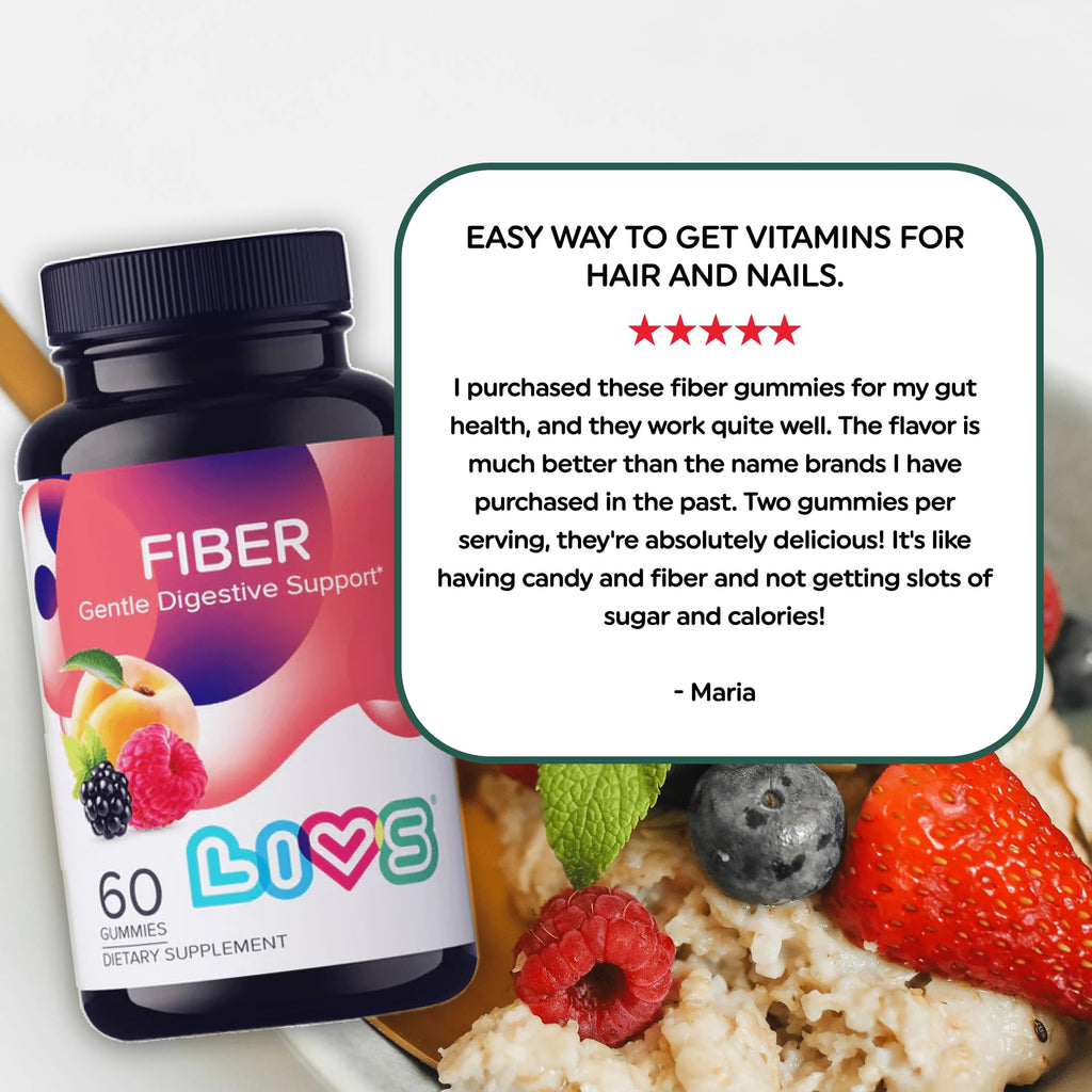 LIVS Fiber Gummies for Adults – Promote Digestive Support & Regularity | Gut Health & Smooth Digestion | Plant-Based Prebiotic | Non-GMO Fiber Supplement