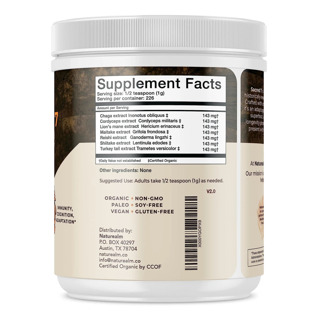 Naturealm Sacred 7 Mushroom Extract Powder - USDA Organic - Lion's Mane, Reishi Naturealm Au supplements