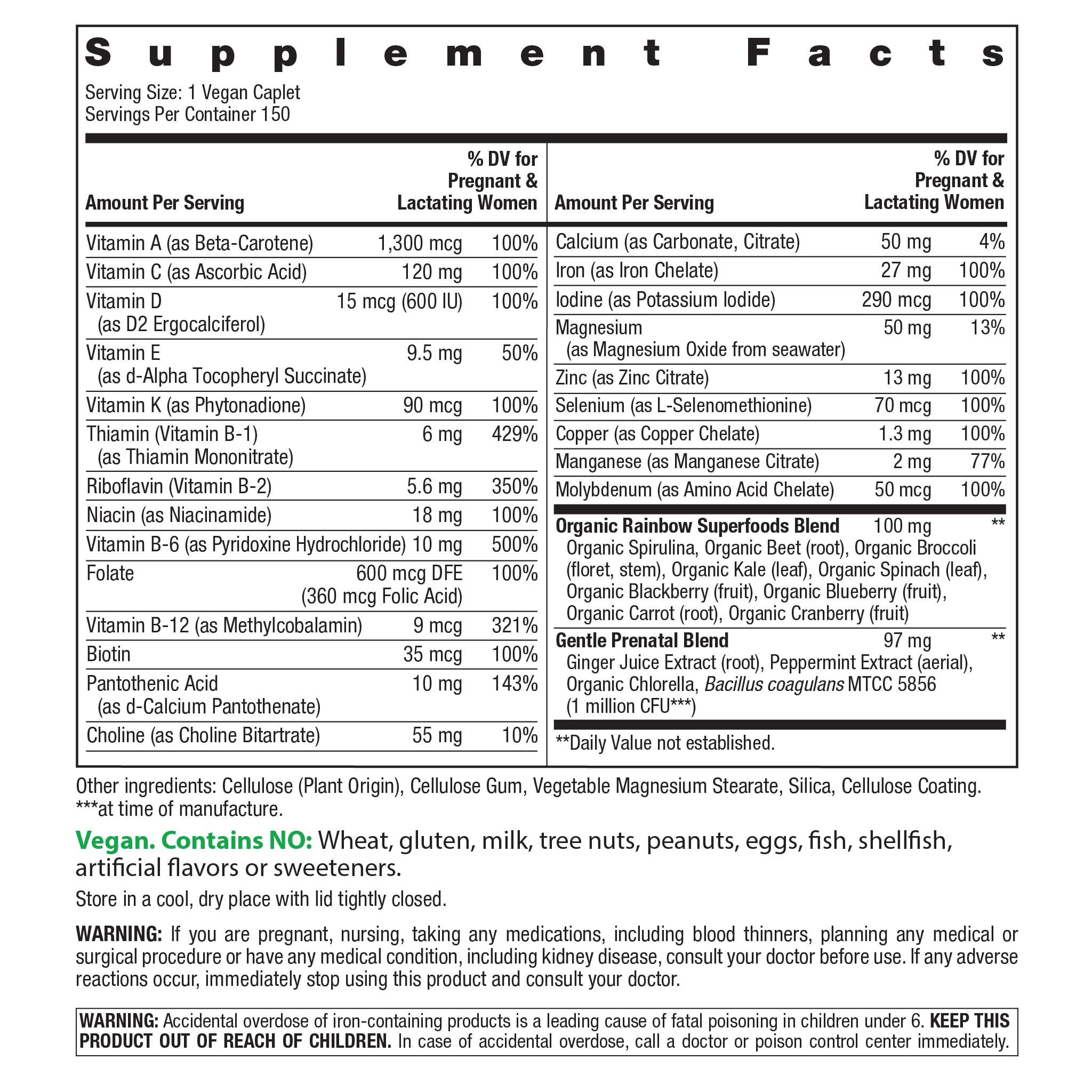 Rainbow Light Prenatal One Multivitamin Support from Conception to Postnatal, High Potency, Clinically Proven Absorption of Vitamin D, B2, Folate, Calcium