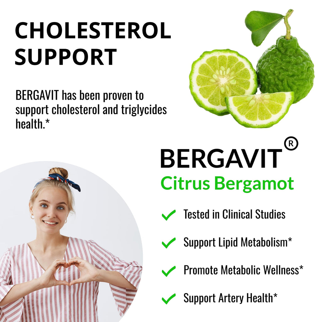 UpNourish BERGAVIT Citrus Bergamot Cholesterol Supplement - Italian Citrus Bergamot Extract 550mg for Women and Men 90 Vegan Capsules
