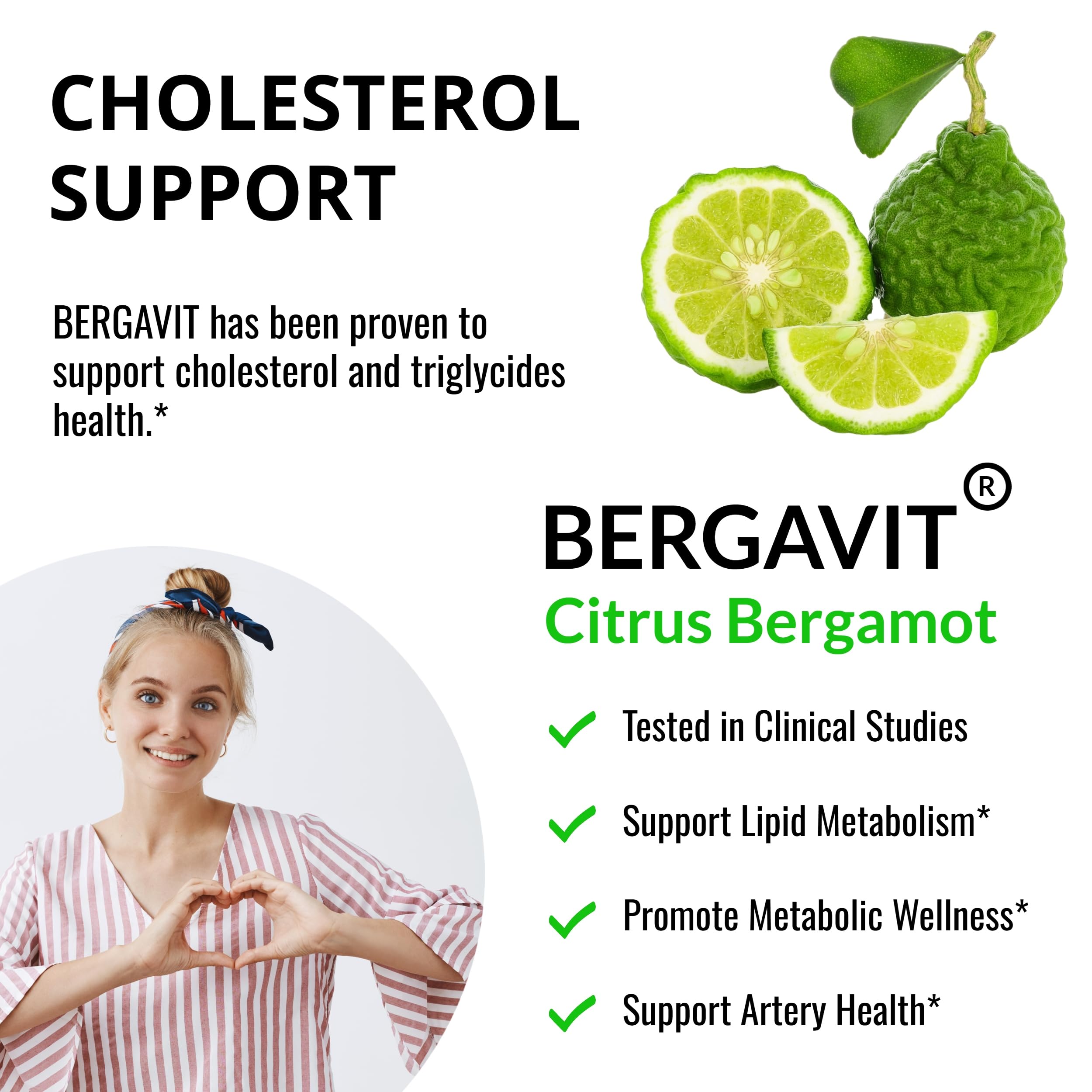 UpNourish BERGAVIT Citrus Bergamot Cholesterol Supplement - Italian Citrus Bergamot Extract 550mg for Women and Men 90 Vegan Capsules