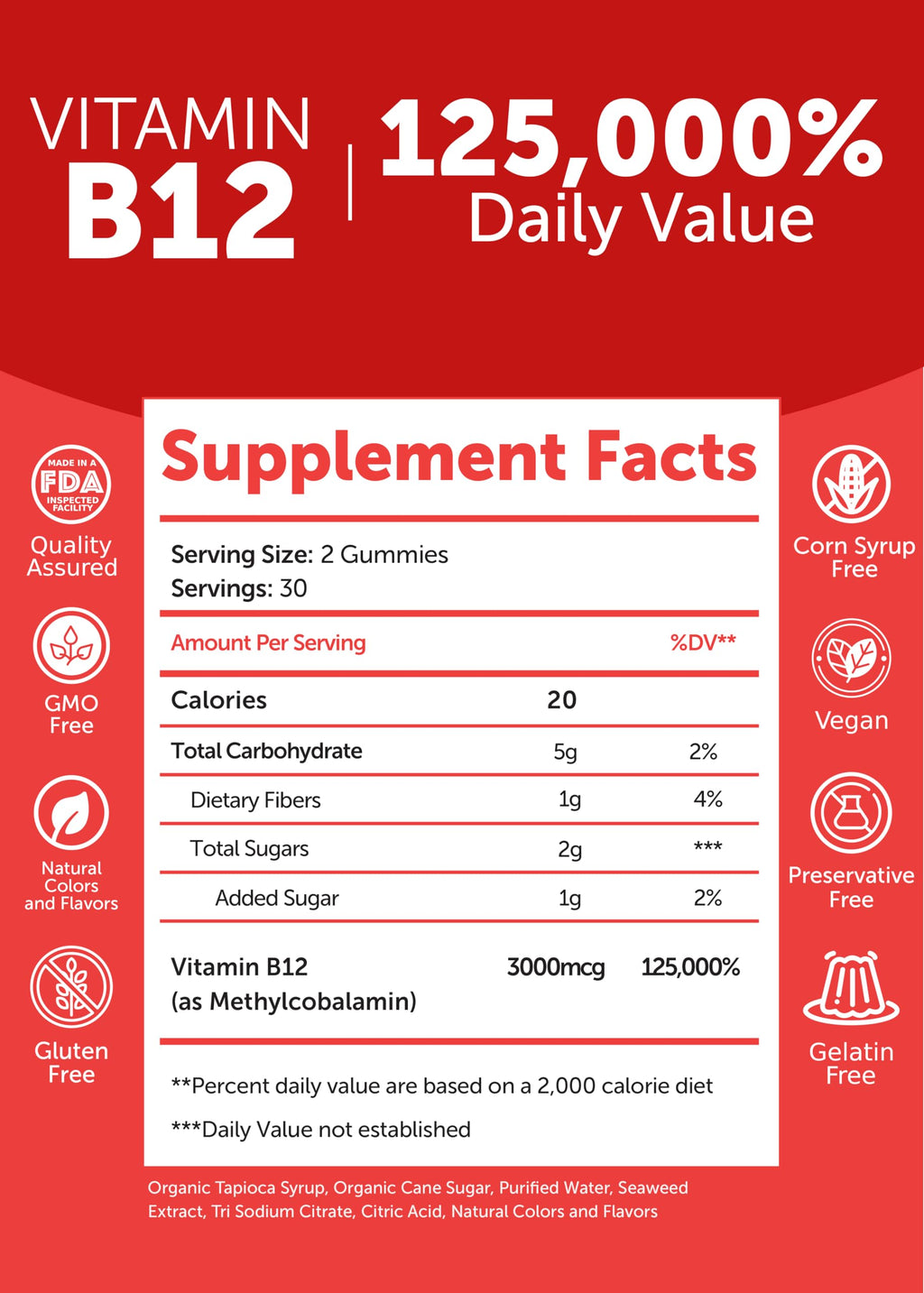 Lunakai USA Made Vitamin B12 Gummies 3000mcg, B12 Vitamins for Energy, Brain & Metabolism Support, Methylcobalamin for Adults, Women & Men,