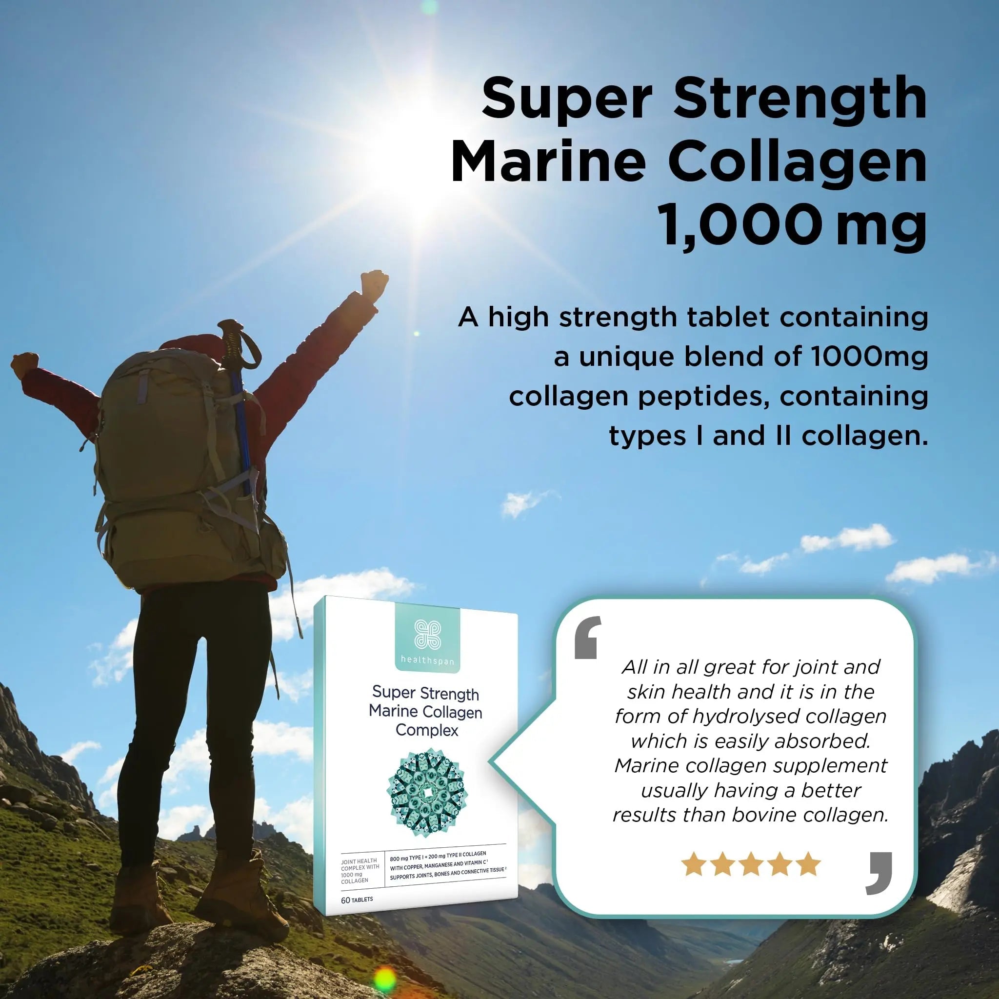 Healthspan 1,000mg Marine Collagen Complex 60 Tablets | 800mg Type I + 200mg Type II Collagen healthspan Au supplements
