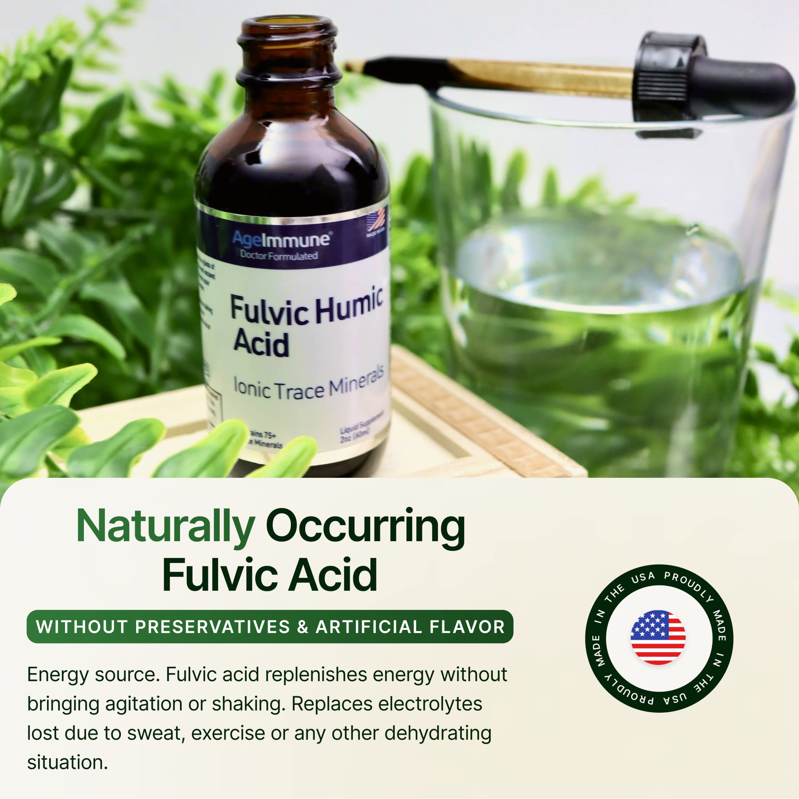 Fulvic Humic Acid 75 + Trace Minerals Liquid Supplement - Plant Derived in USA - Fulvic Acid Minerals Concentrate for Energy, Gut Health and Hydration