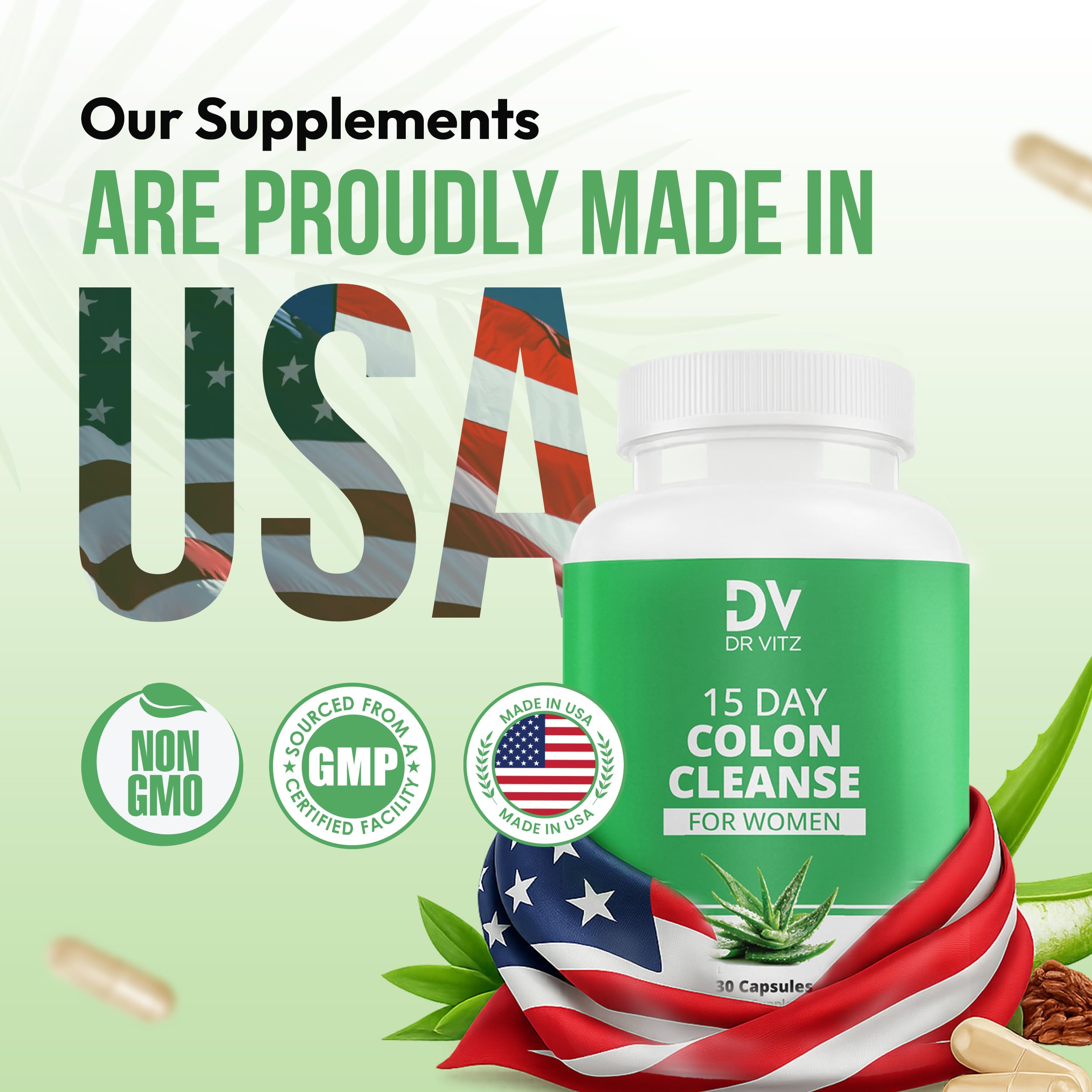 Dr Vitz 15 Day Colon Cleanse for Women – Natural Detox Pills with Herbs, Fiber & Probiotics – Bloating & Constipation Relief, Weight Loss & Gut Health Reset – 30 Capsules Dr Vitz Au supplements