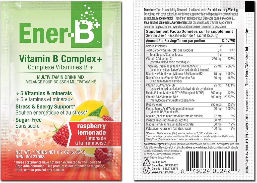 Ener-B+ Sugar Free Multivitamin Drink Mix - Vitamin Packets for Water, Electrolytes Powder No Sugar, Hydration Boost Packets, Zero Sugar Ener-Life Au supplements