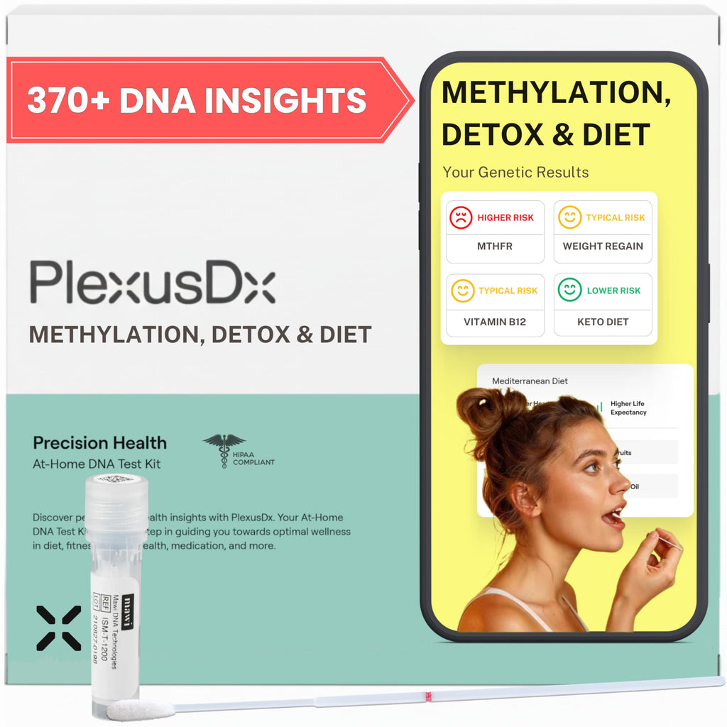 Genetic Methylation Test Kit & MTHFR Testing Kit | 370+ DNA Reports Including MTHFR Gene Variants, COMT, Folate, B12, Riboflavin, Choline, Glucose, Keto Diet | Supplement & Diet Recommendations PlexusDX Au supplements