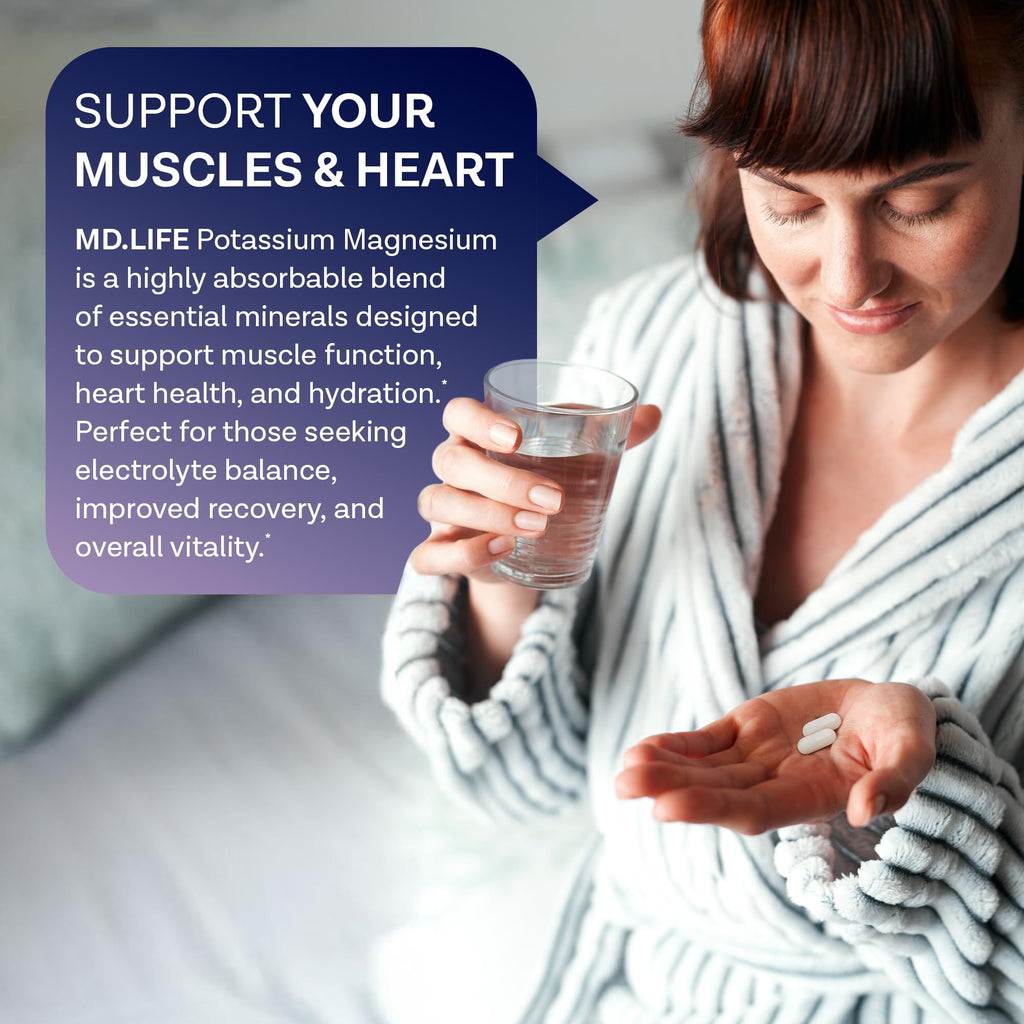 MD. Life Potassium Magnesium Supplement - 90 Capsules - Magnesium Potassium Supplement - High Absorption Complex
