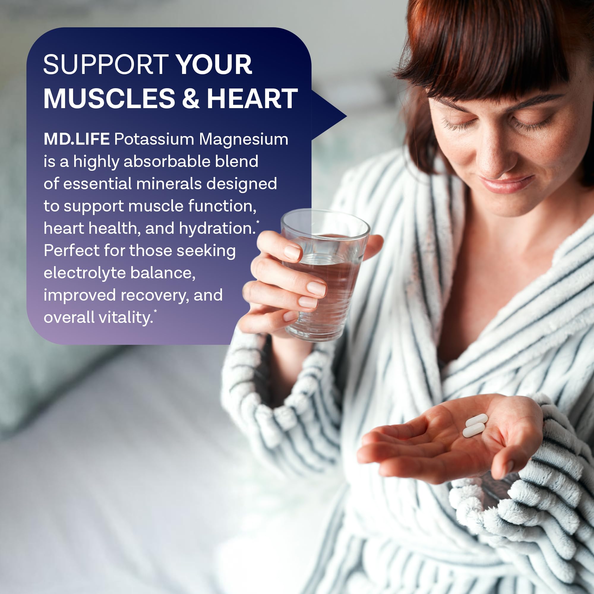 MD. Life Potassium Magnesium Supplement - 90 Capsules - Magnesium Potassium Supplement - High Absorption Complex