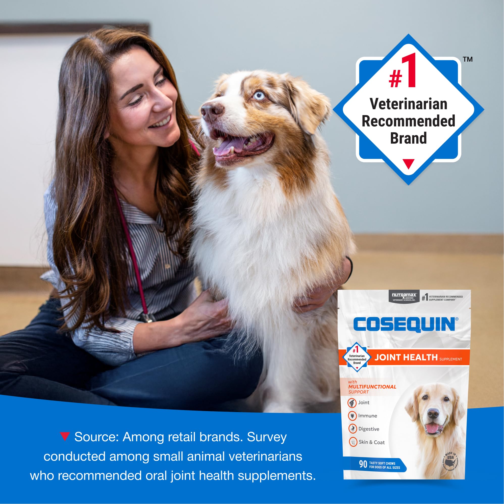 Nutramax Cosequin Joint Health Supplement with Multifunctional Support for Dogs, Soft Chews with Glucosamine, Chondroitin, Omega-3s, and Postbiotics, 90 Count Nutramax Laboratories Au supplements