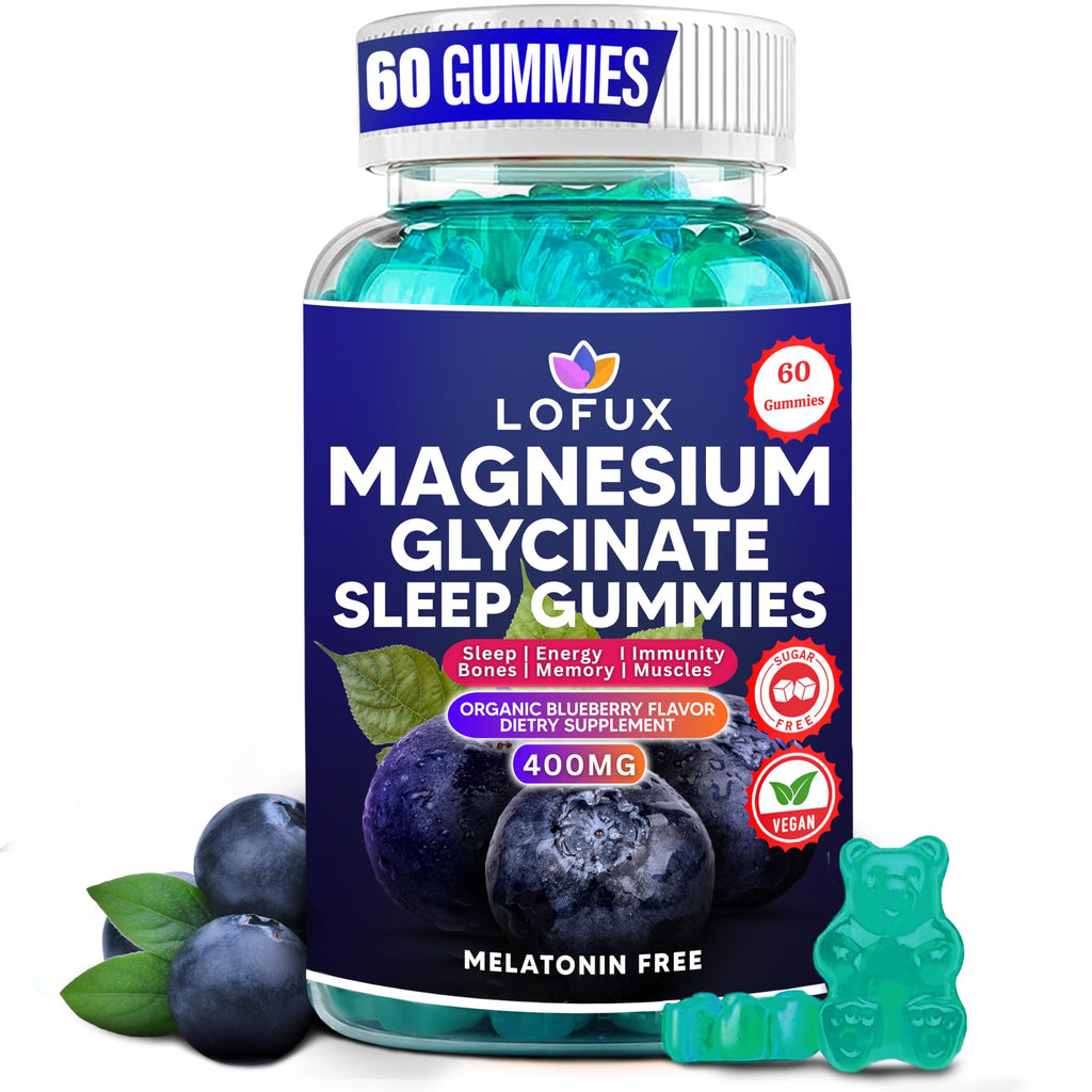 Lofux Magnesium Glycinate Gummies 400mg, Sugar Free Magnesium Gummies for Adults Women, Men, Chewable Supplement Gummy with L-Threonate, Vitamin D, B6, CoQ10