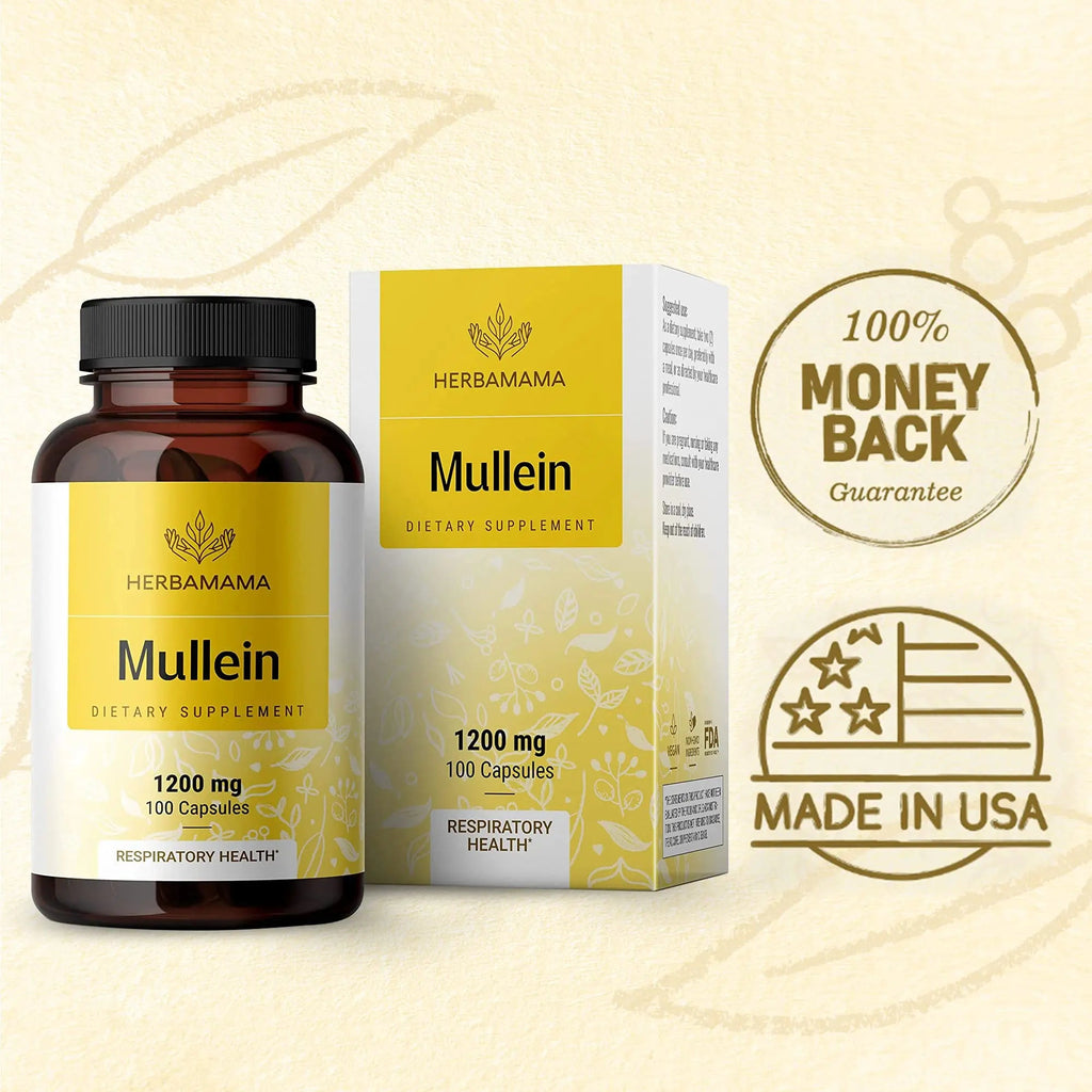 HERBAMAMA Mullein Leaf Capsules Respiratory Health - Organic Mullein Leaf Extract HERBAMAMA Au supplements