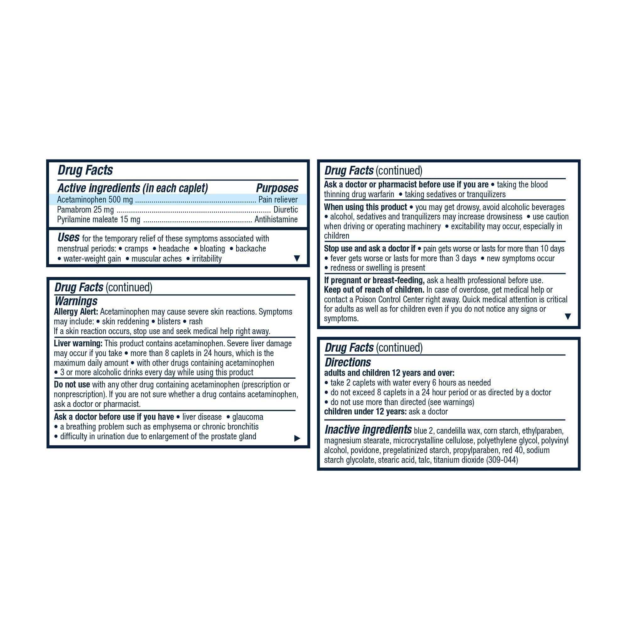Pamprin Multi-Symptom Formula, with Acetaminophen, Menstrual Period Symptoms Relief including Cramps, Pain, Irritability and Bloating, 40 Caplets (Pack of 5) Pamprin Au supplements