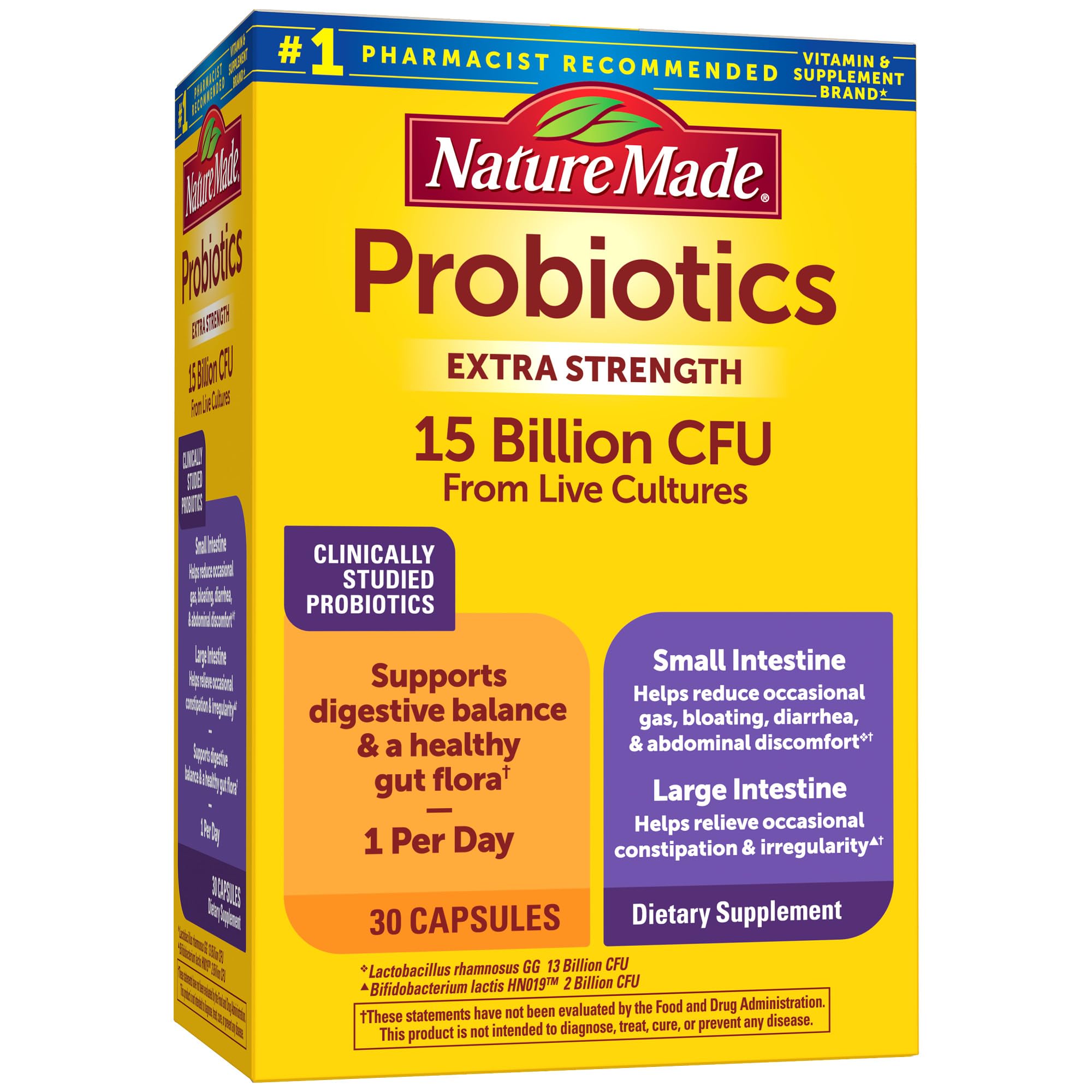 Nature Made Probiotics for Digestive Health Extra Strength 15 Billion CFU from Live Cultures, Probiotics for Women and Men, 30 Probiotic Capsules, 30 Day Supply Nature Made Au supplements