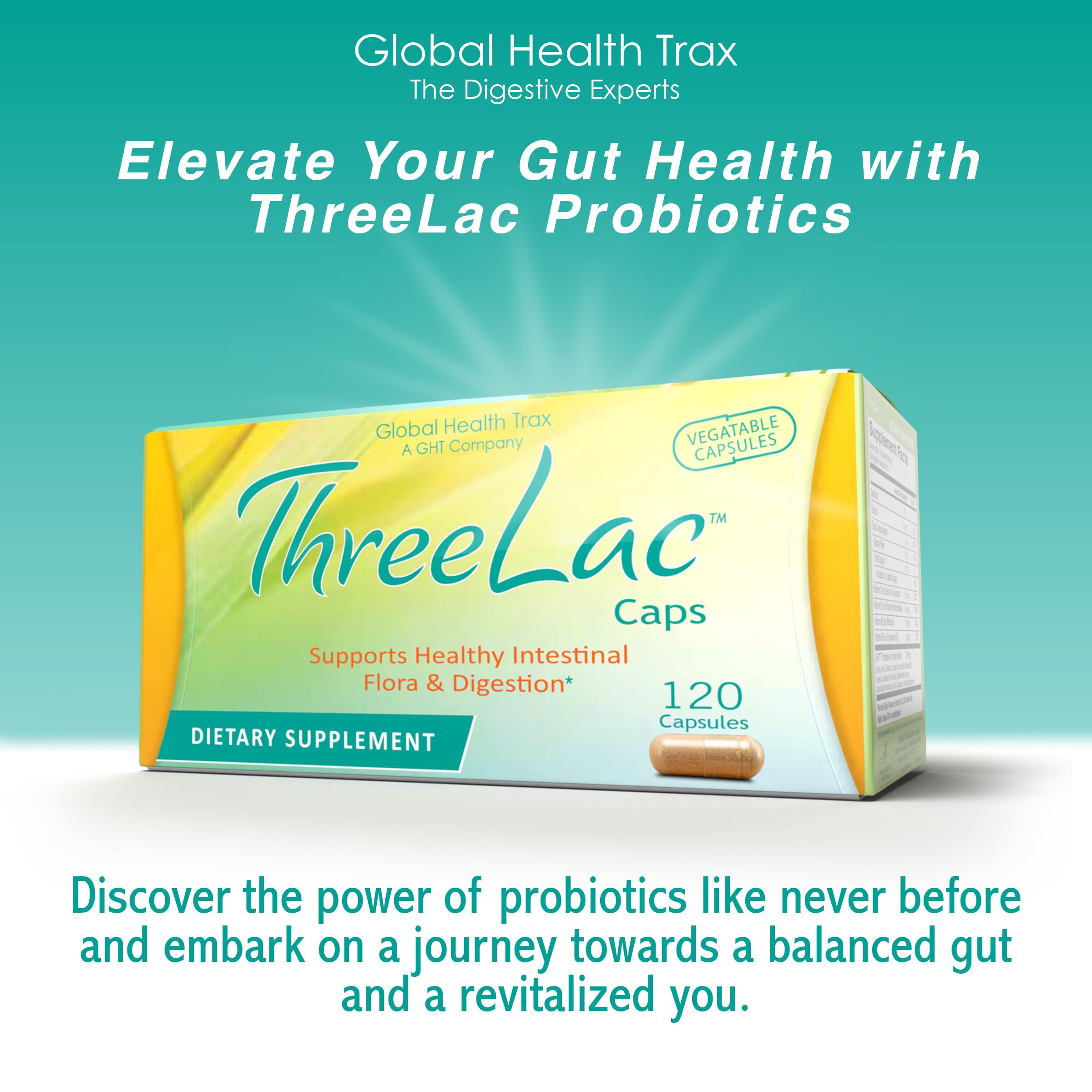 Global Health Trax GHT - ThreeLac Probiotic Capsules, 120 Count - Comprehensive Digestive Support for Men, Women, and Children - Immune System and Gut Balance, Non-GMO ght Global Health Trax Au supplements