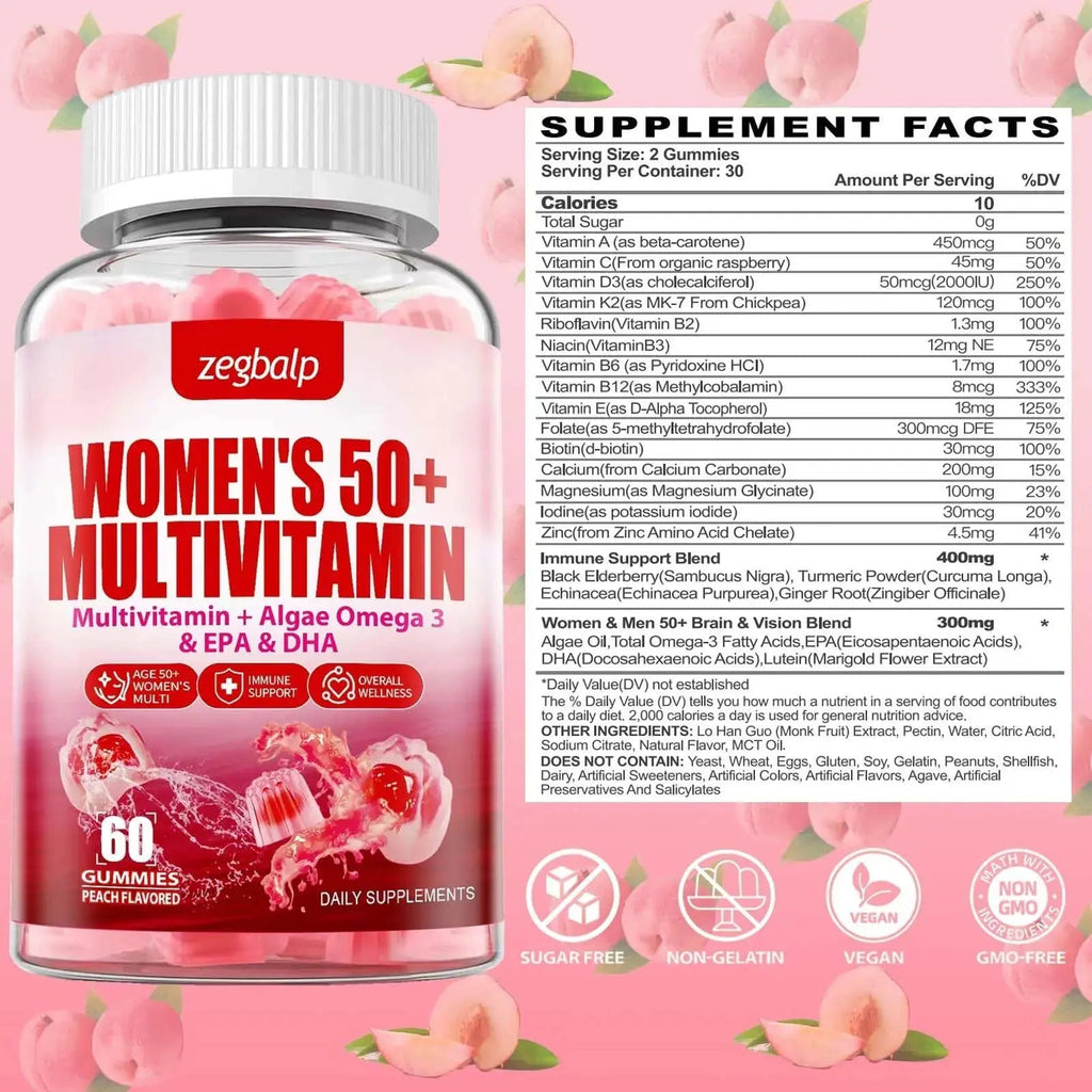 ZEGBALP Sugar-Free Womens Multivitamin 50 Plus Gummies with Calcium, Magnesium, Zinc, Vitamin A, C, D3, E, K2, B Complex, Folate, Biotin ZEGBALP Au supplements