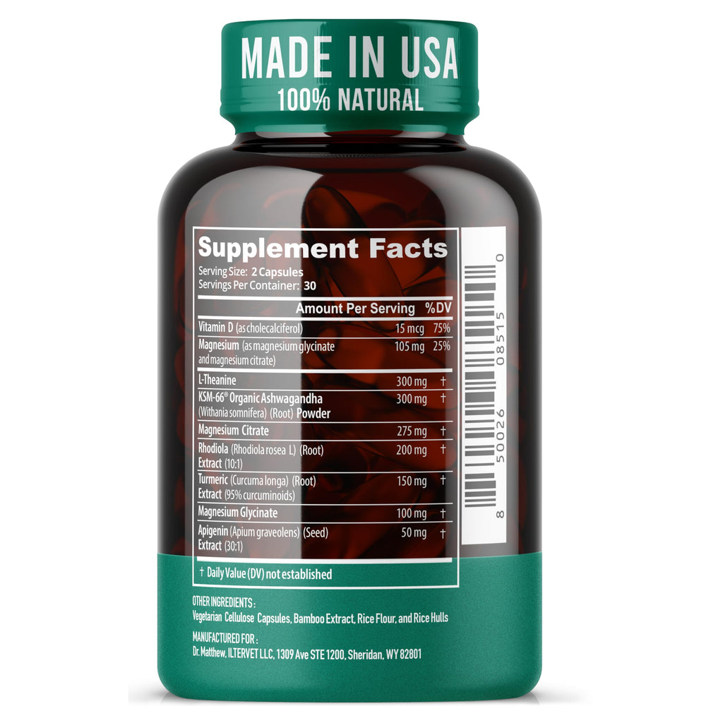 Cortisol Reducer & Adrenal Support Supplement–Natural Stress Relief with Ashwagandha KSM-66, Magnesium Glycinate & Citrate, L-Theanine, Rhodiola, Apigenin, Turmeric & Vitamin D3–Calm Mood & Relaxation Dr. Matthew Au supplements