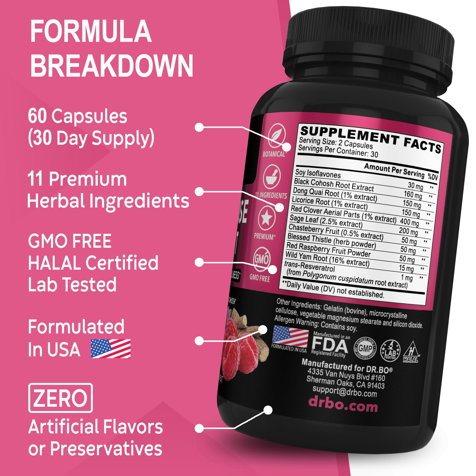 Menopause Supplements for Women Support Pills - Natural Menopause Relief for Hot Flashes, Night Sweats & Mood Swings with Dong Quai, Chasteberry & Black Cohosh - Hormone Balance for Women Supplement DR. BO Au supplements