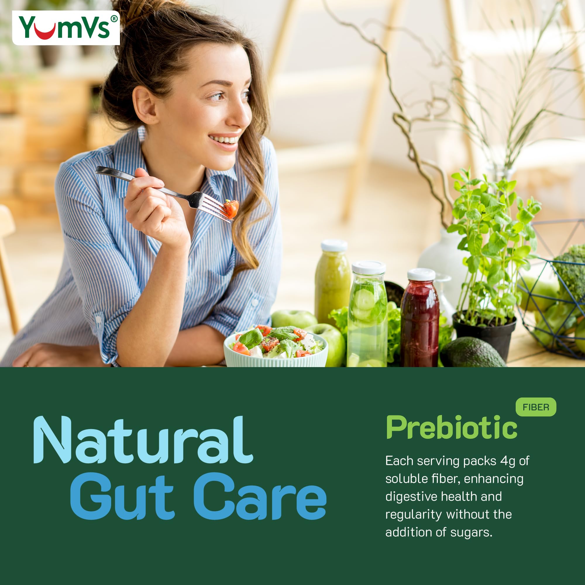YumVs Sugar Free Prebiotic Fiber Gummies for Adults and Kids - Berry Flavor - Kosher Halal 4g High Fiber Supplement for Women and Men