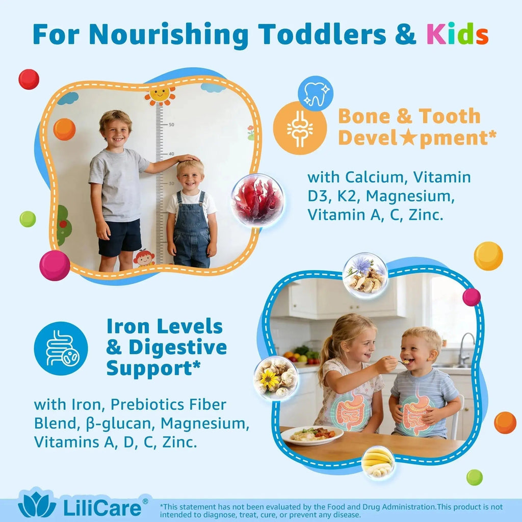 Toddler Multivitamin Gummies with Iron, Omega-3, ARA, Calcium, Prebiotic | Methylated Vitamins for Kids Ages 2+ | Overall Support | LILICARE Au supplements