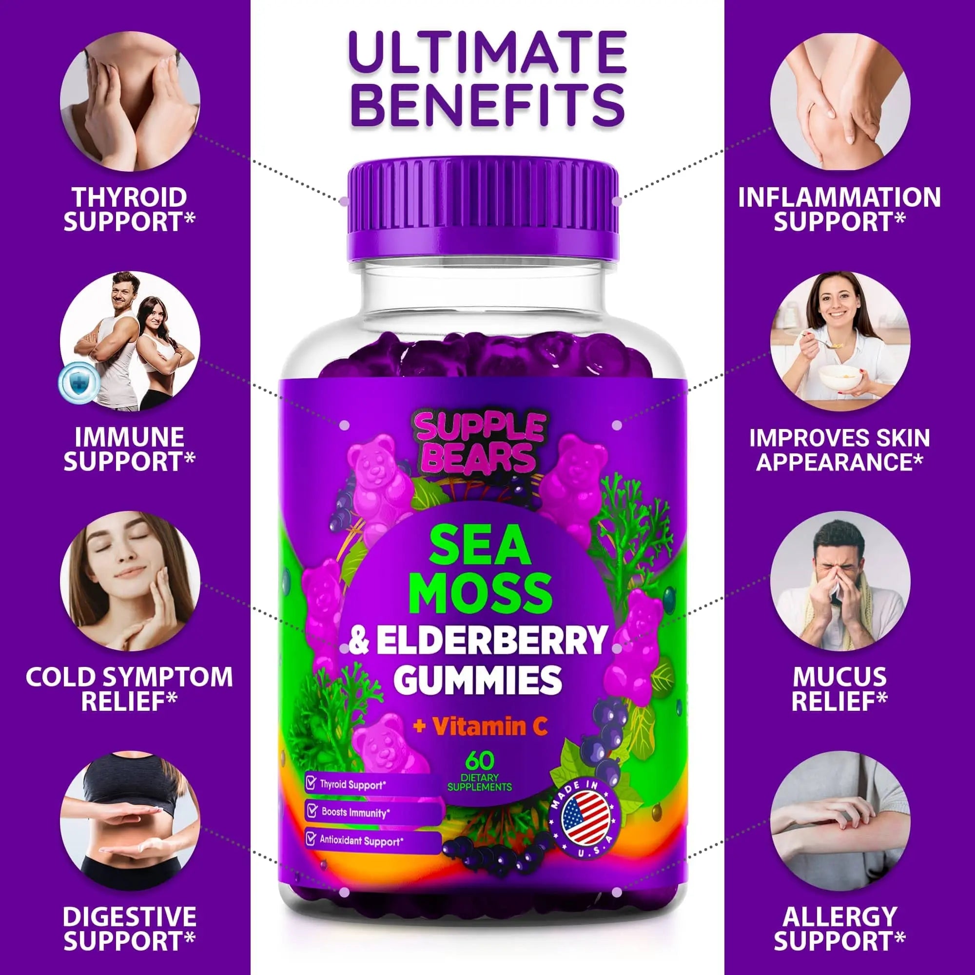 Supplebears Sea Moss Gummies & Elderberry - Vitamin C + Zinc – Extra Strength Immune Supplebears Au supplements