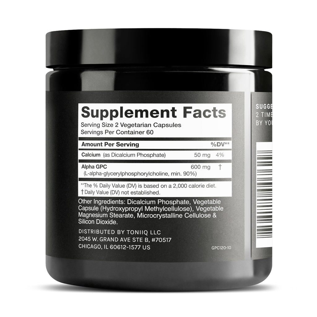 Toniiq Ultra High Purity Alpha GPC Capsules - 600mg Concentrated Formula - 90%+ Highly Purified and Bioavailable Nootropic - 120 Capsules Alpha GPC Supplement Toniiq Au supplements