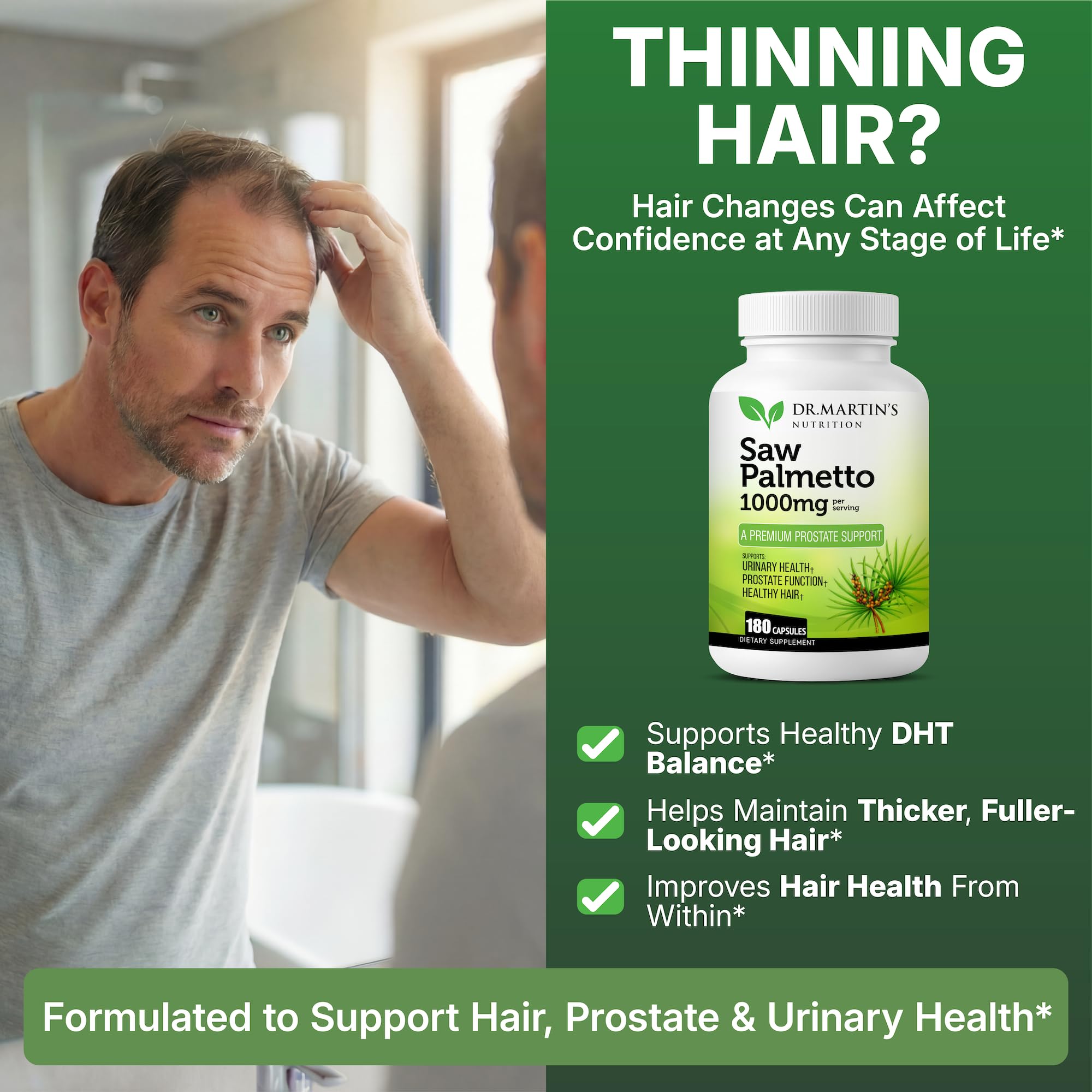 USA Grown Saw Palmetto | 180 Capsules Prostate Health Supplement | Hair Growth for Men & Women | Support to Help Maintain Normal Urination Frequency