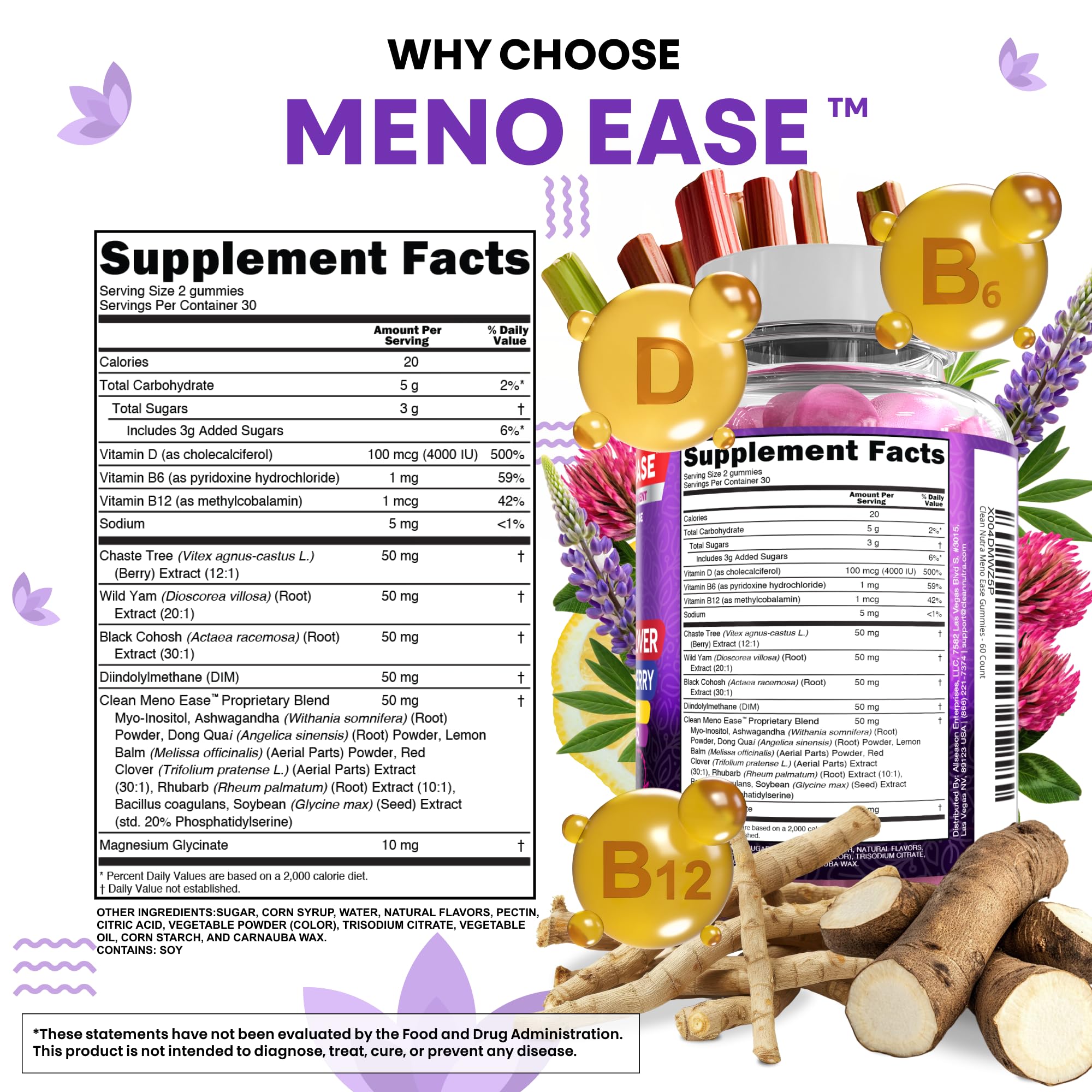 Menopause Supplement for Women Gummies with Black Cohosh, Wild Yam, DIM, Magnesium, Red Clover Chasteberry for Hormone Balance Relief Night Sweats Mood Plus Bergamot, Vitamin D3, Vitamin B6 B12 Clean Nutraceuticals Au supplements