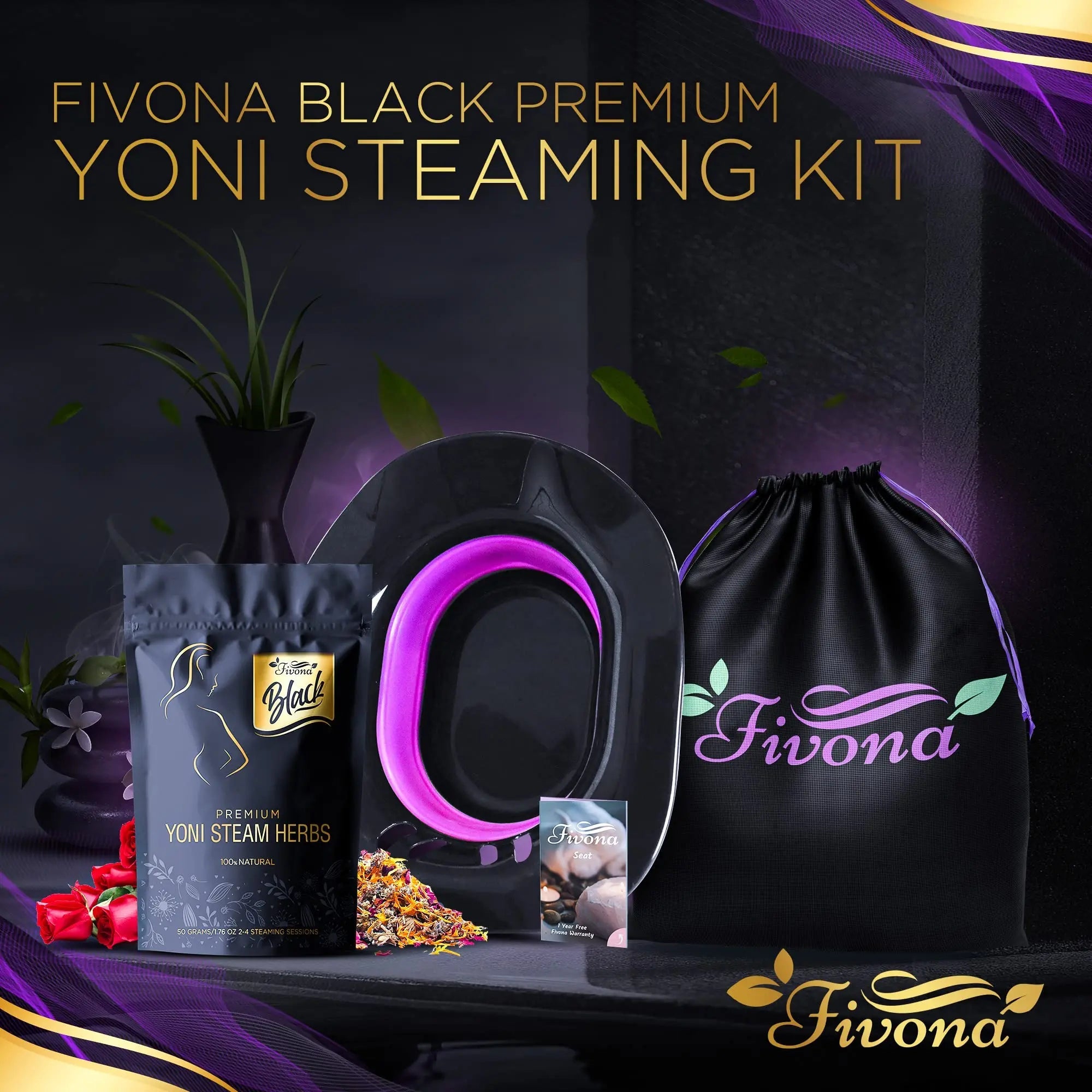 Fivona 3-in-1 Yoni Steam Kit Black - Foldable Over The Toilet Steamer Seat with Herbal Blend and Storage FIVONA Au supplements