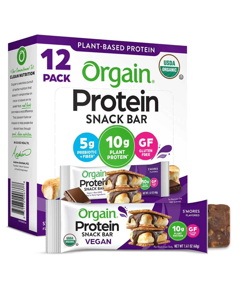 Orgain Organic Vegan Protein Bars, Smores - 10g Plant Based Protein, Gluten Free Snack Orgain Au supplements