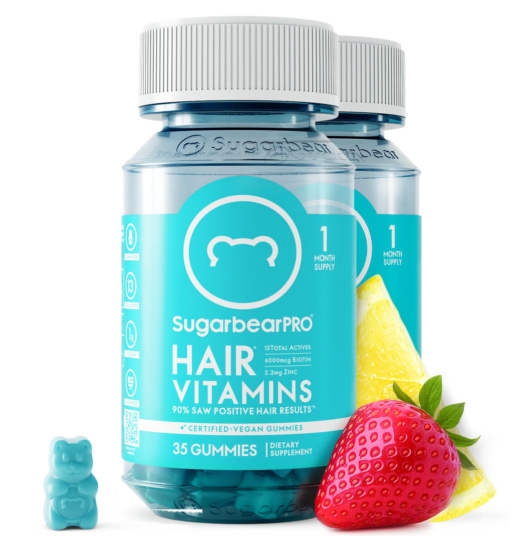 Sugarbear Hair Vitamin Gummy 2 Month Supply Extra Strength Biotin 6000mcg, Growth for Men & Women, Vegan Vitamin B12, MSM, Inositol, Omega 3, Elderberry, Certified Kosher, Halal, Cruelty-Free