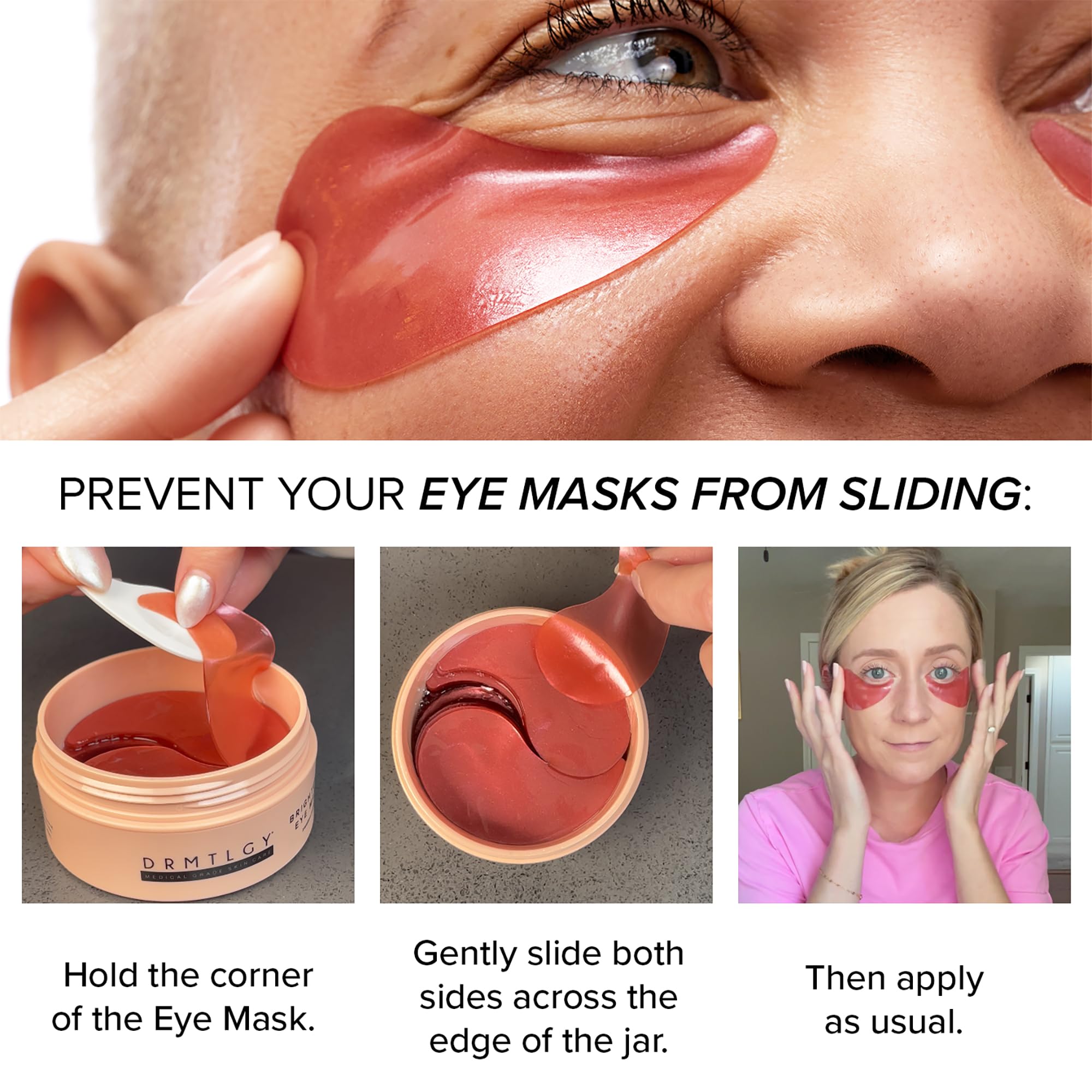 DRMTLGY Brightening Eye Masks – Biodegradable Hydrogel Under Eye Patches with Caffeine, Peptides, Hyaluronic Acid & Niacinamide