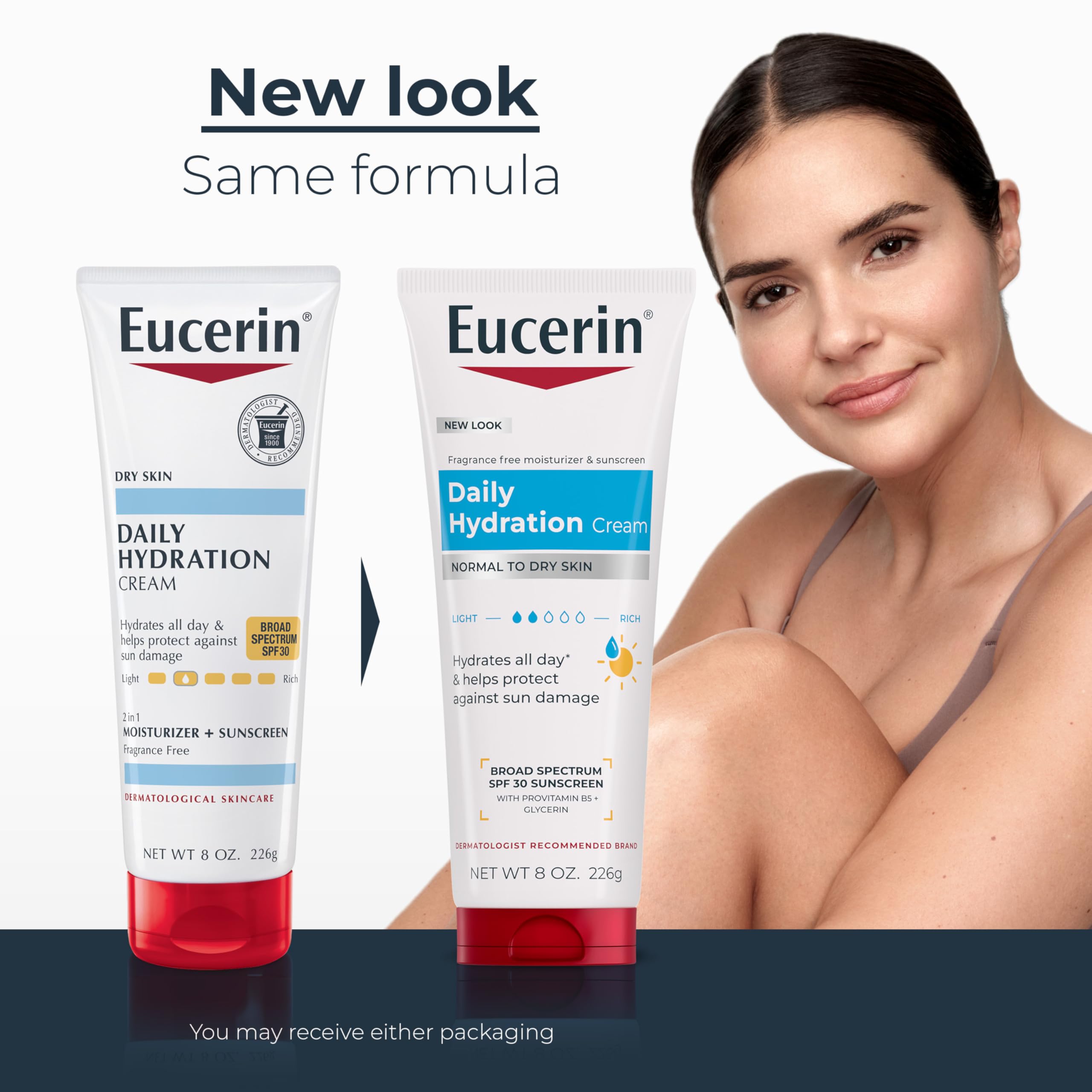 Eucerin Daily Hydration Broad Spectrum SPF 30 Sunscreen Body Cream for Dry Skin, Fragrance Free Sunscreen Moisturizer, 8 Oz Tube