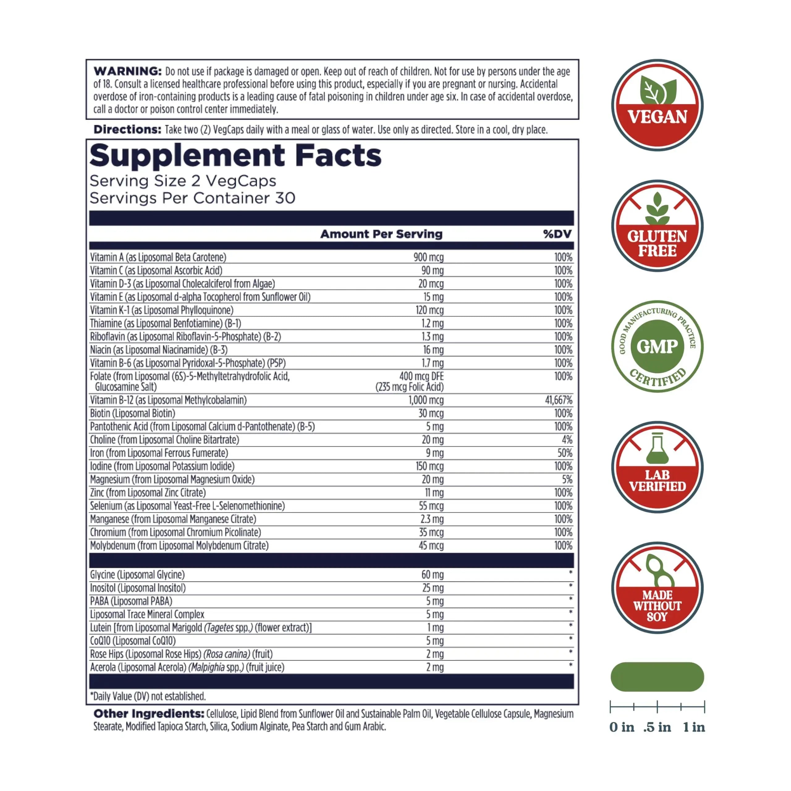 KAL Liposomal Multivitamin - High Potency Liposomal Vitamin C, D-3, and More - Men and Women Multivitamin KAL Au supplements