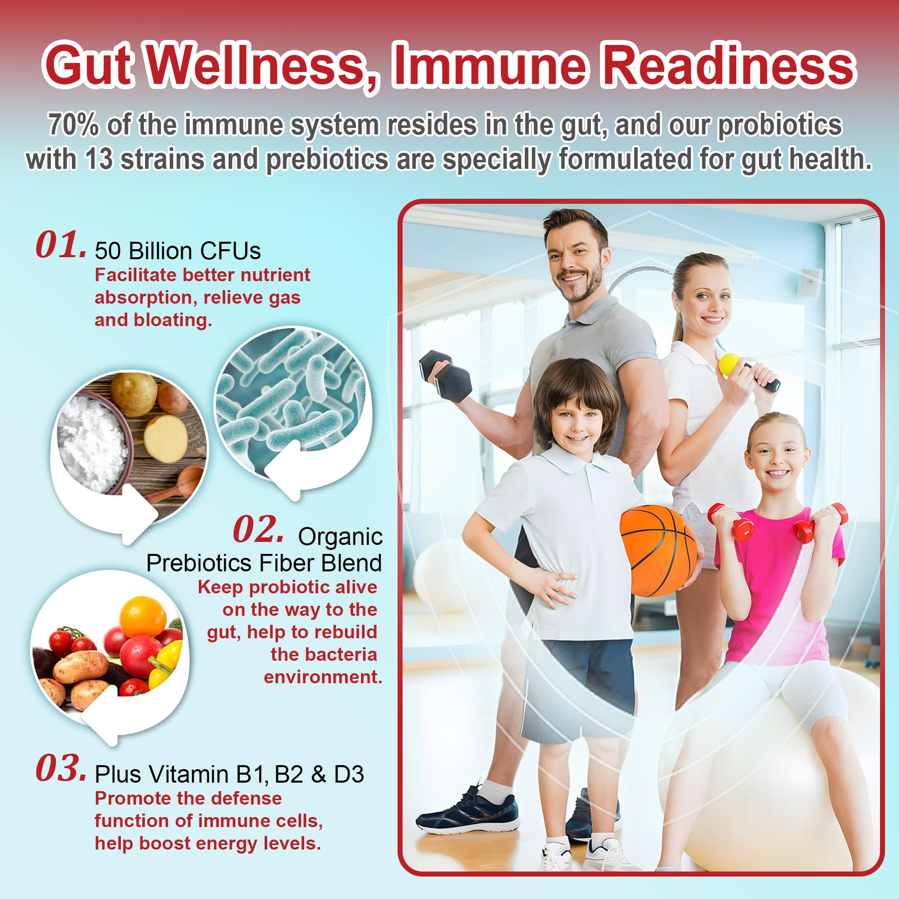 NEVISS Probiotic + Prebiotic Gummies for Adults & Kids 4+, Sugar Free Chewable 50 Billion CFUs w/Fiber, Vitamin B1 B2 D3 & Zinc, for Digestive & Gut Health