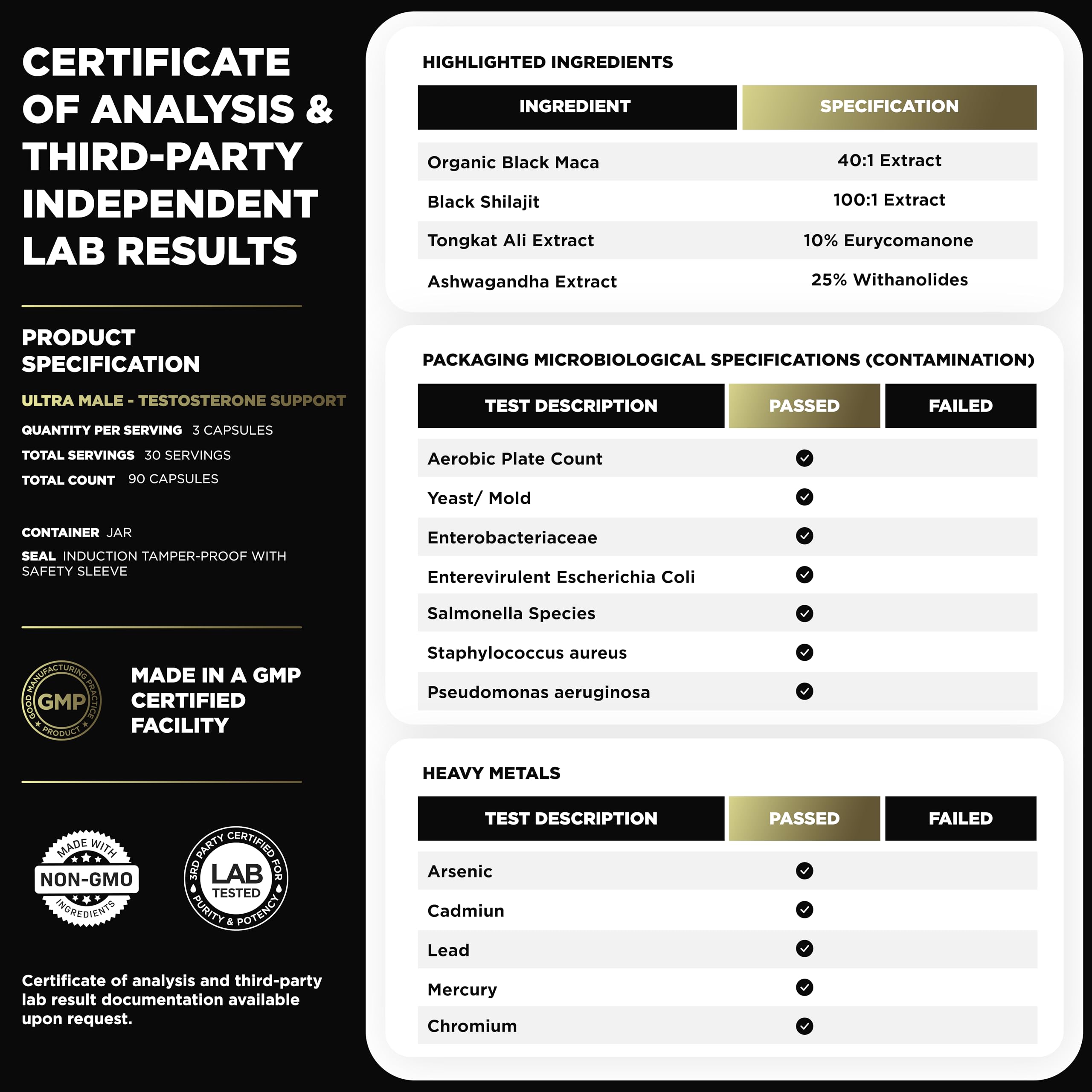 ULTRA MALE® Premium for Men w. 100:1 Shilajit, 40:1 Black Maca, Ashwagandha 25%, Tongkat Ali 10% - Clinical Strength Male Enhancing Supplement for Men Health Libido+