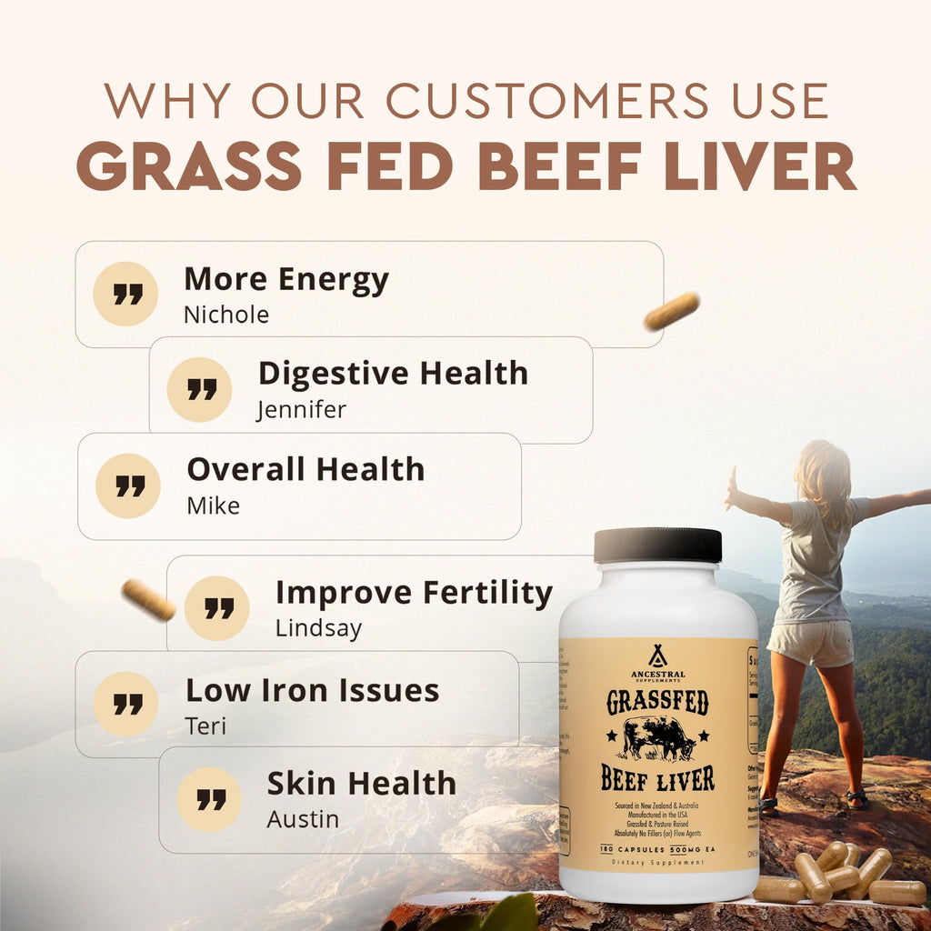 Ancestral Supplements Grass Fed Beef Liver 180 Capsules, Supports Energy Production, Detoxification, Digestion, Immunity and Full Body Wellness