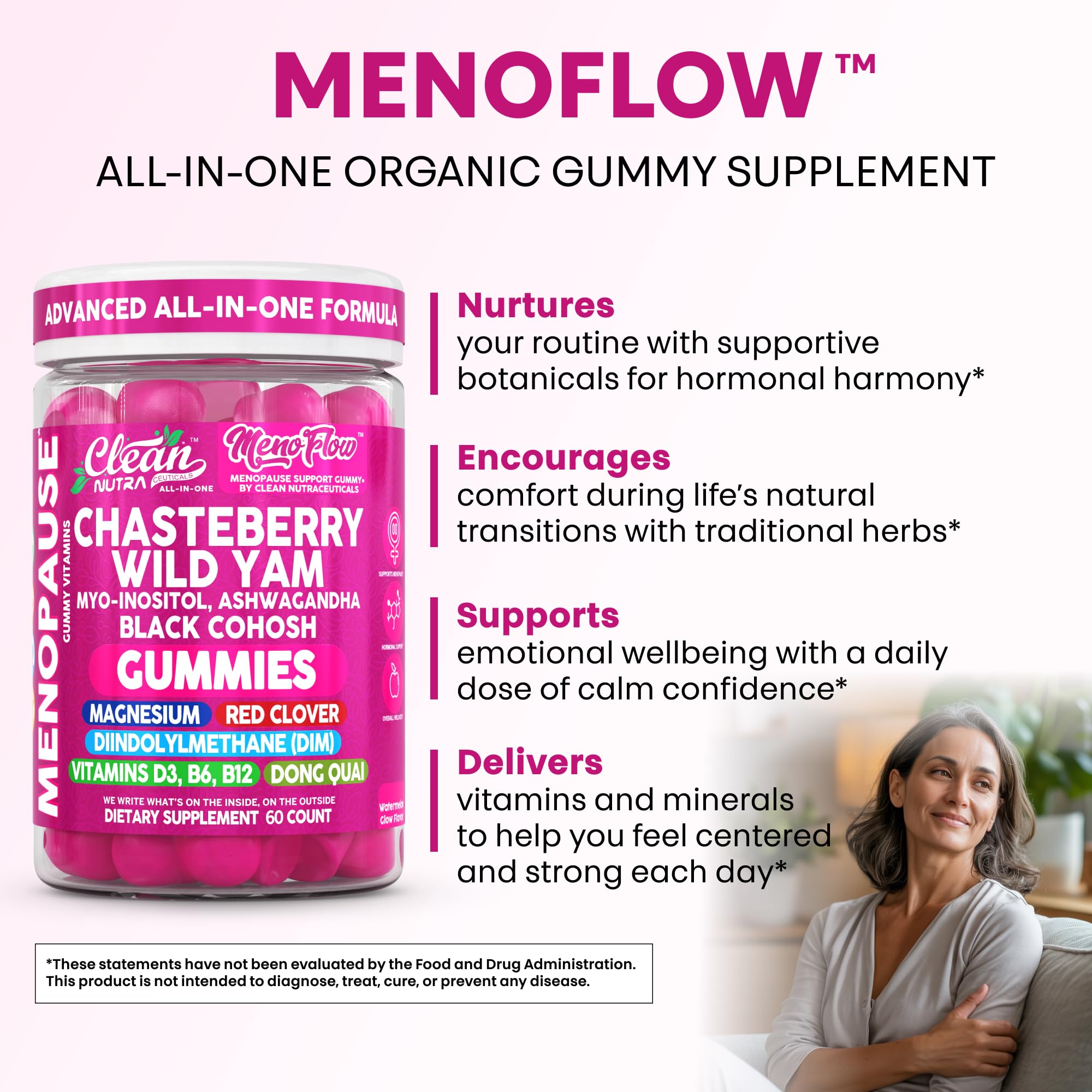 Clean Nutra Menopause Supplements for Women Chastberry Wild Yam Gummies Inositol Black Cohosh Magnesium Red Clover DIM Supplement B6 Magnesium Glycinate Glycine Vitex Hormone Balance Gummy Vitamins Clean Nutraceuticals Au supplements
