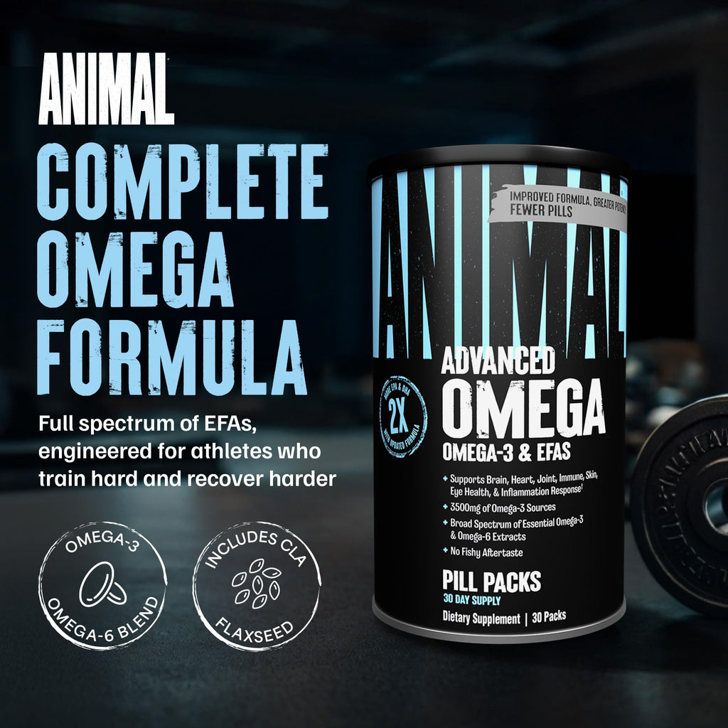 Animal Advanced Omega 3 Fatty Acids - 3500mg EPA DHA Fish Oil Omega 3 Supplement for Women & Men High Potency Blend with CLA GLA ALA for Brain Skin Eye Immune Joint Health 30 Pill Packs Animal Au supplements