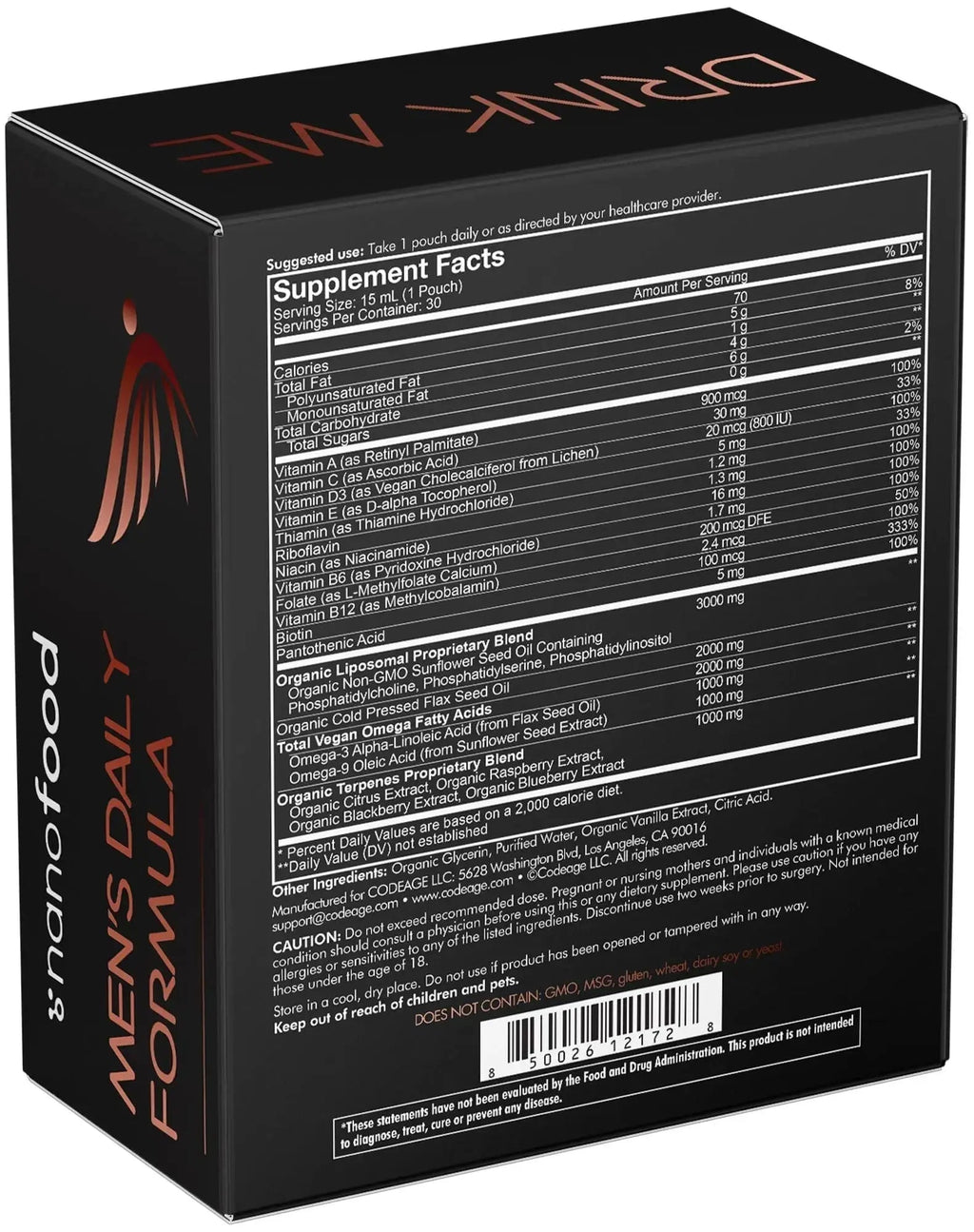 Codeage Daily Men Liquid Vitamins Supplement - Liposomal Multivitamin A, B, C, D, E, Biotin, Omega-3 & Omega-9 Codeage Au supplements