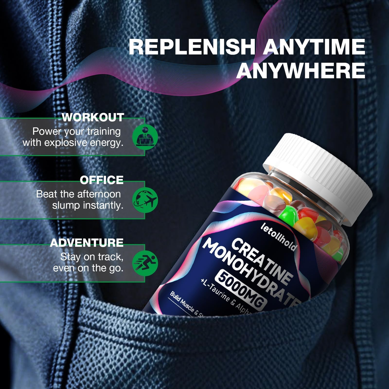Creatine Monohydrate Gummies 5g for Women & Men - Creatine Gummies for Women Pre Workout Chewables with L-Taurine & Alpha GPC, Sugar-Free Muscle Builder, Energy Boost, Vegan Non-GMO (160 Count) letollhold Au supplements