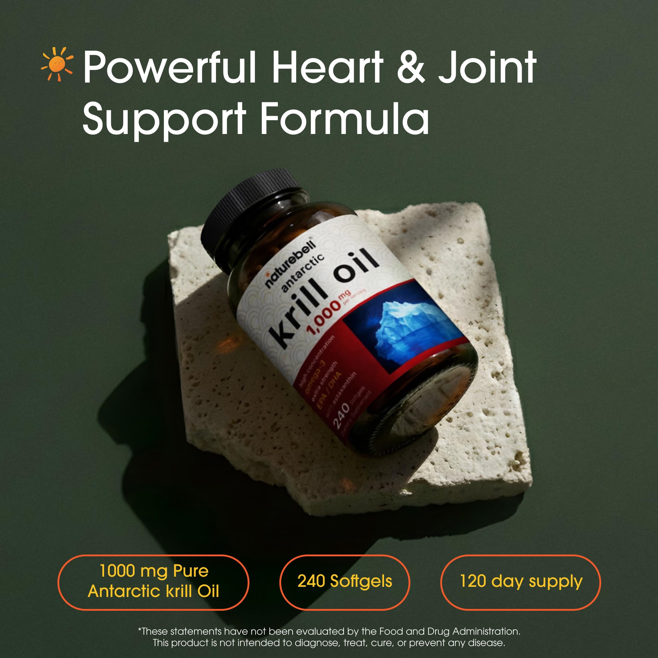 NatureBell Antarctic Krill Oil 1,000mg - 240 Softgels - Omega-3 Heart, Joint & Immune Health Support*
