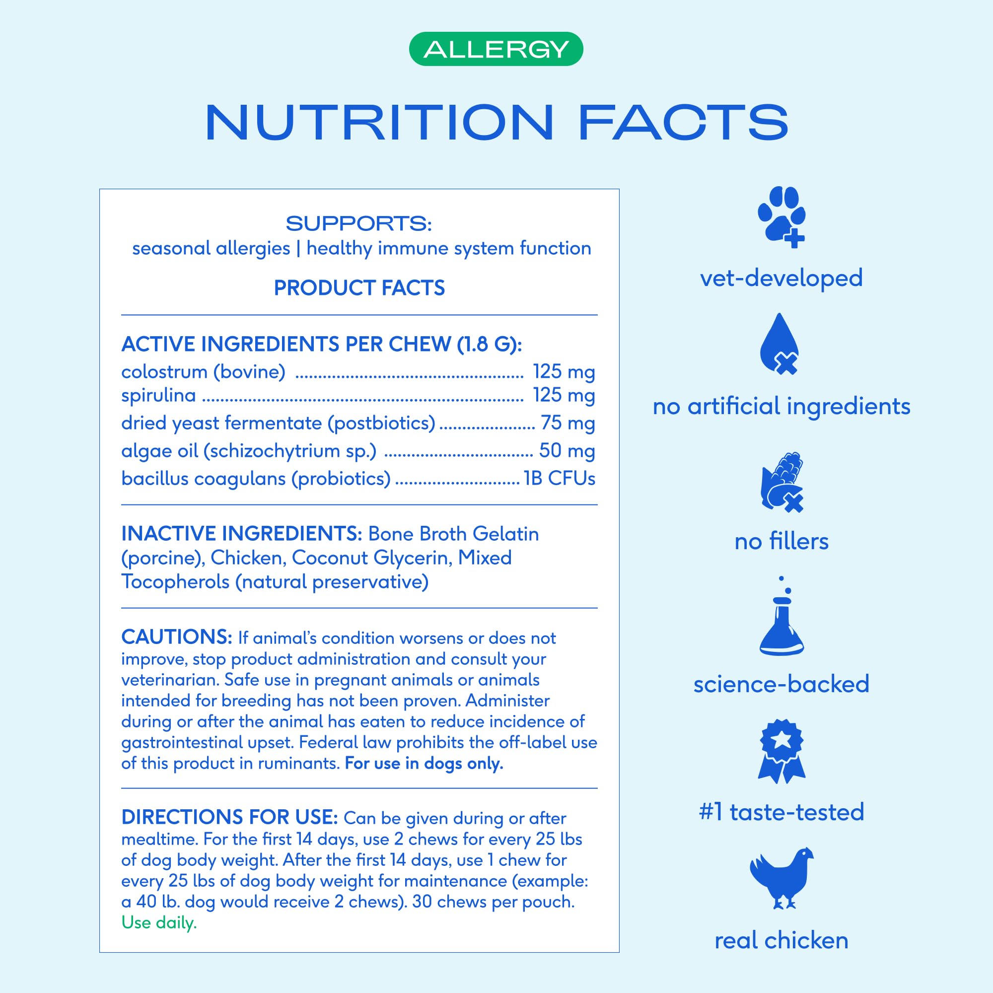 Native Pet Dog Allergy Chews - Dog Allergy Relief for Medium Breeds - Supports Seasonal Itch Relief, Healthy Immune Function & Reduces Sneezing - Colostrum, Spirulina, & Probiotics - 30 Days Supply Native Pet Au supplements