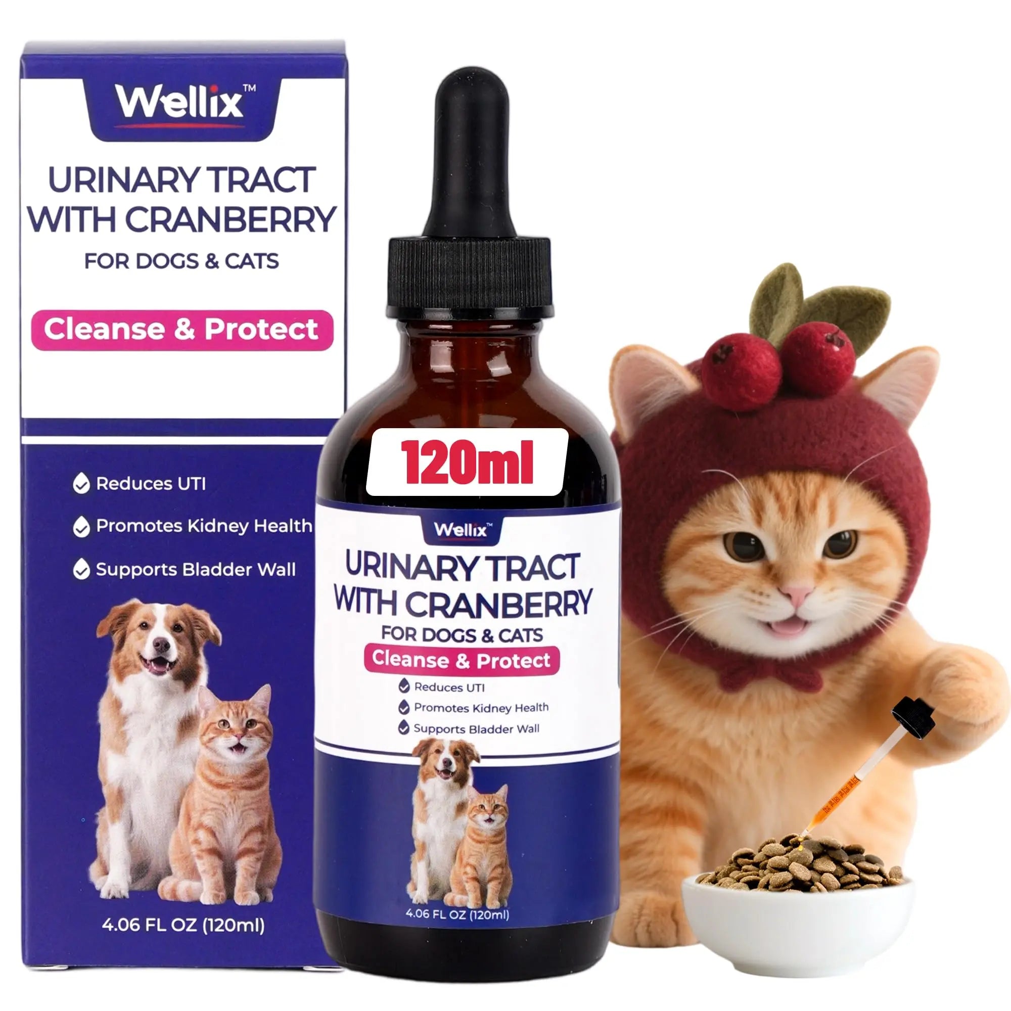 4oz Wellix Natural Cat & Dog UTI Treatment Drops,Cat & Dog Urinary Tract Infection Treatment - Cranberry & D-Mannose for Dogs & Cats - Kidney Health Supplement Wellix Au supplements
