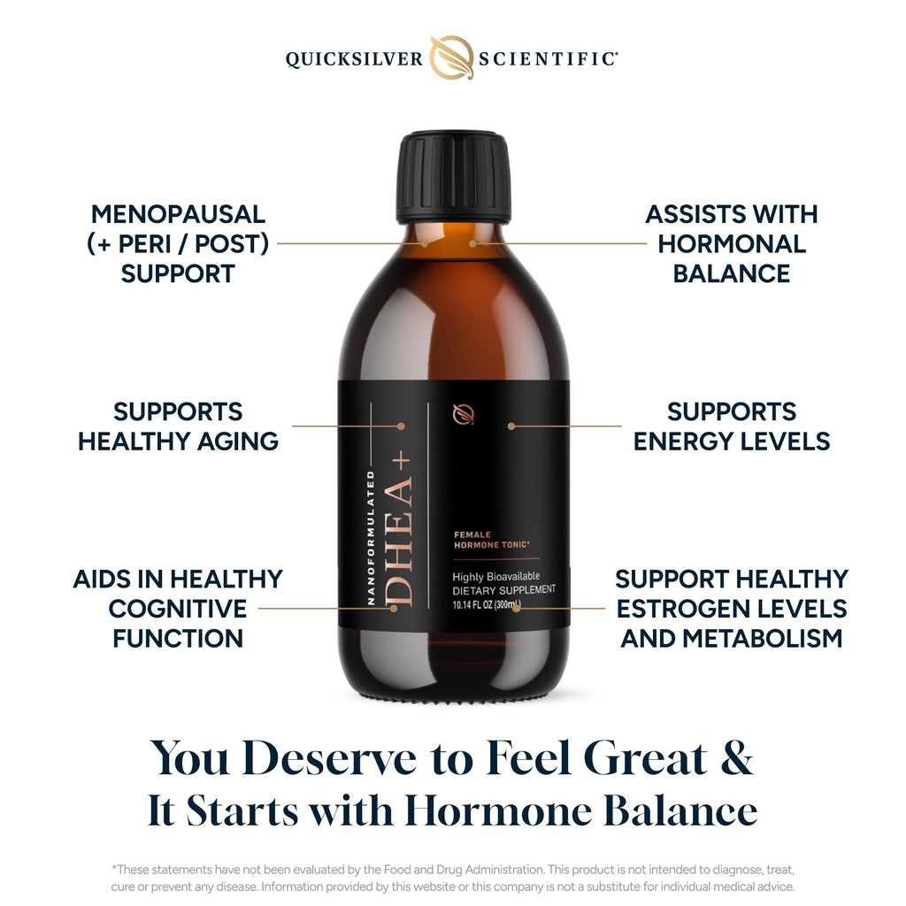 Quicksilver Scientific Nanoformulated Liquid DHEA+ Female Tonic - Micronized DHEA, Pregnenolone, DIM, Chrysin + Herbal Extracts for Woman - Menopause + Perimenopause Support (10.14oz / 300ml) Quicksilver Scientific Au supplements