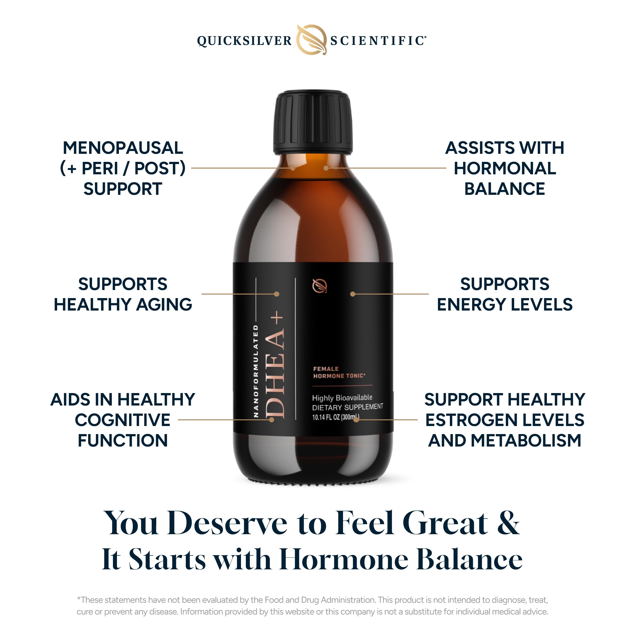 Quicksilver Scientific Nanoformulated Liquid DHEA+ Female Tonic - Micronized DHEA, Pregnenolone, DIM, Chrysin + Herbal Extracts for Woman - Menopause + Perimenopause Support (10.14oz / 300ml) Quicksilver Scientific Au supplements