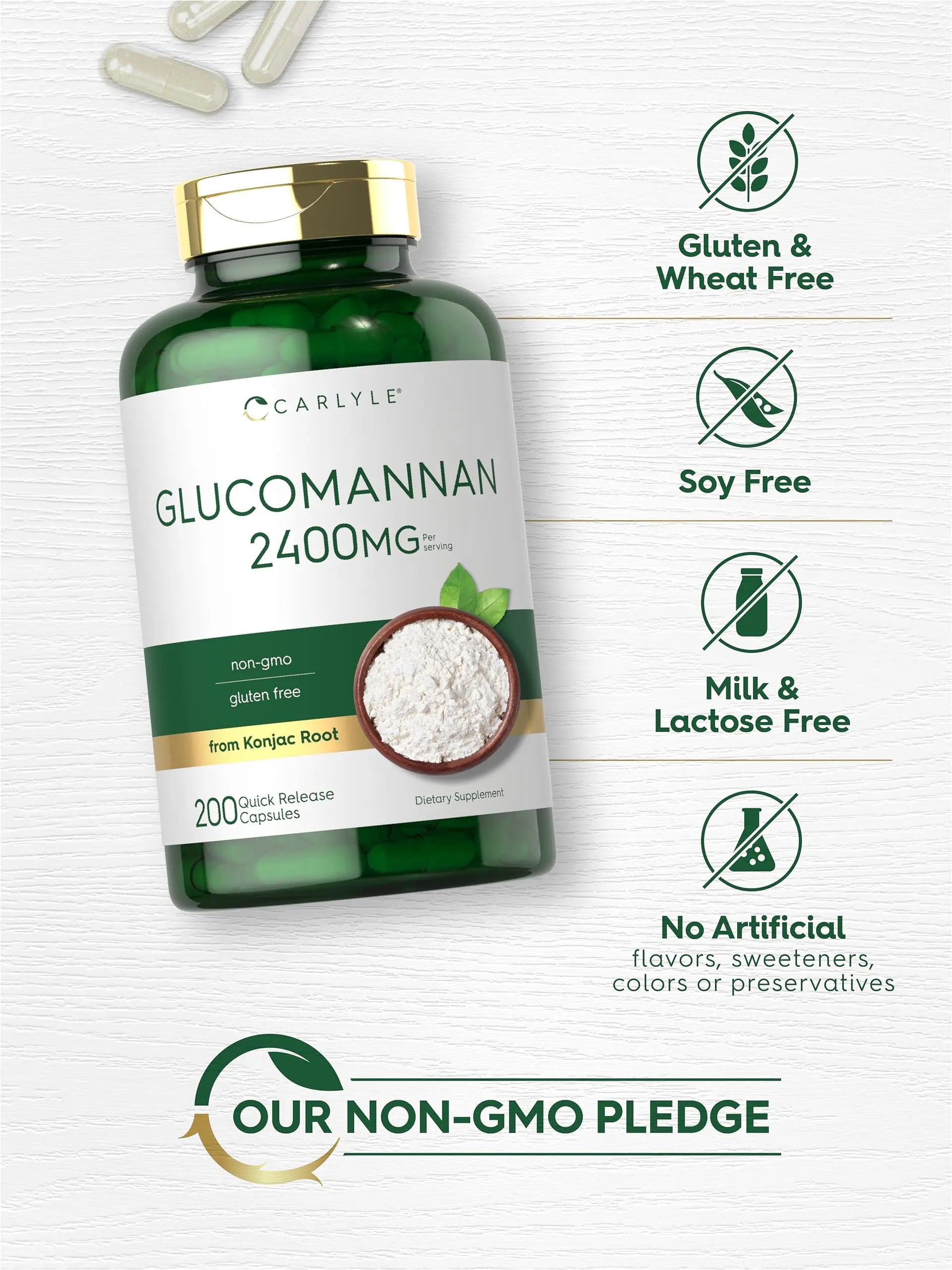 Carlyle Glucomannan Capsules | 200 Count | Soluble Fiber Pills | Non-GMO Carlyle Au supplements