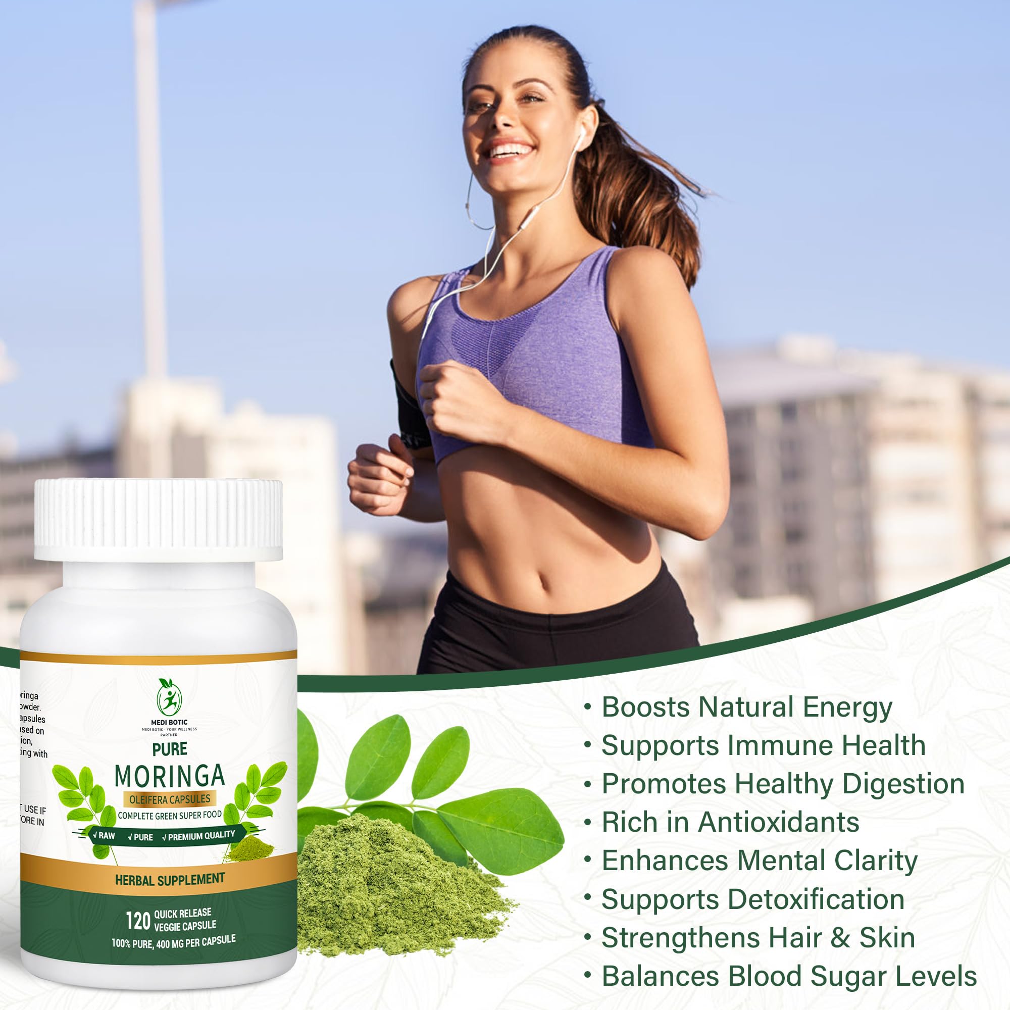 Moringa Capsules, Moringa Pure Capsules For Energy, Immune Support, Gut Health & Powerful Green Superfood, Rich In Antioxidants, Essential Vitamins & Amino Acids