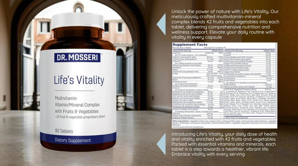 DR. MOSSERI Life's Vitality Vegan Multivitamin for Men & Women – Non-GMO Formula with 42 Fruits and Vegetables, Daily Multivitamin and Mineral Complex DR. MOSSERI Au supplements